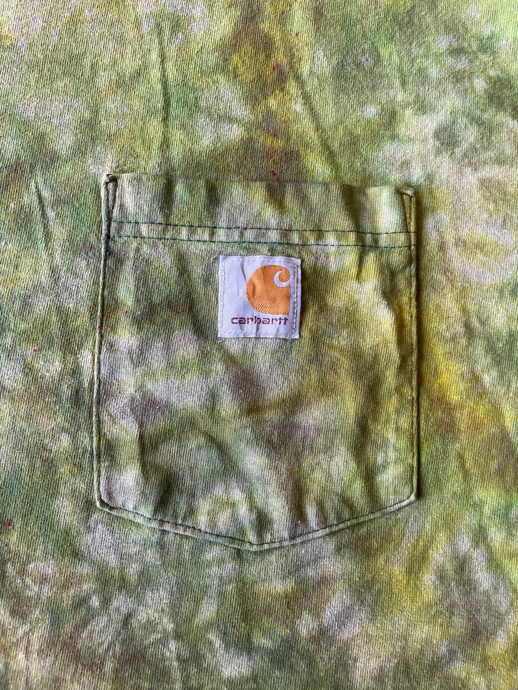 Carhartt Short Sleeve Green and Gold Tie Dye T-Shirt | One-of-a-Kind | Men's XL Tall