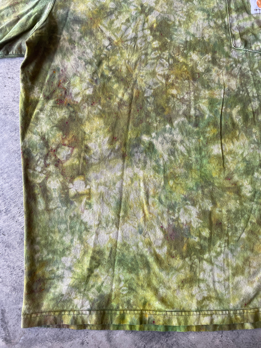Carhartt Short Sleeve Green and Gold Tie Dye T-Shirt | One-of-a-Kind | Men's XL Tall