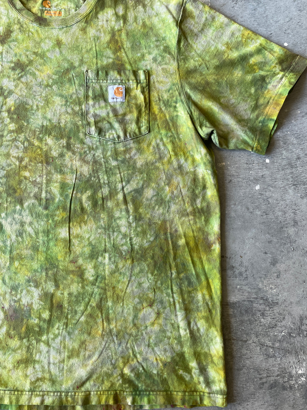 Carhartt Short Sleeve Green and Gold Tie Dye T-Shirt | One-of-a-Kind | Men's XL Tall