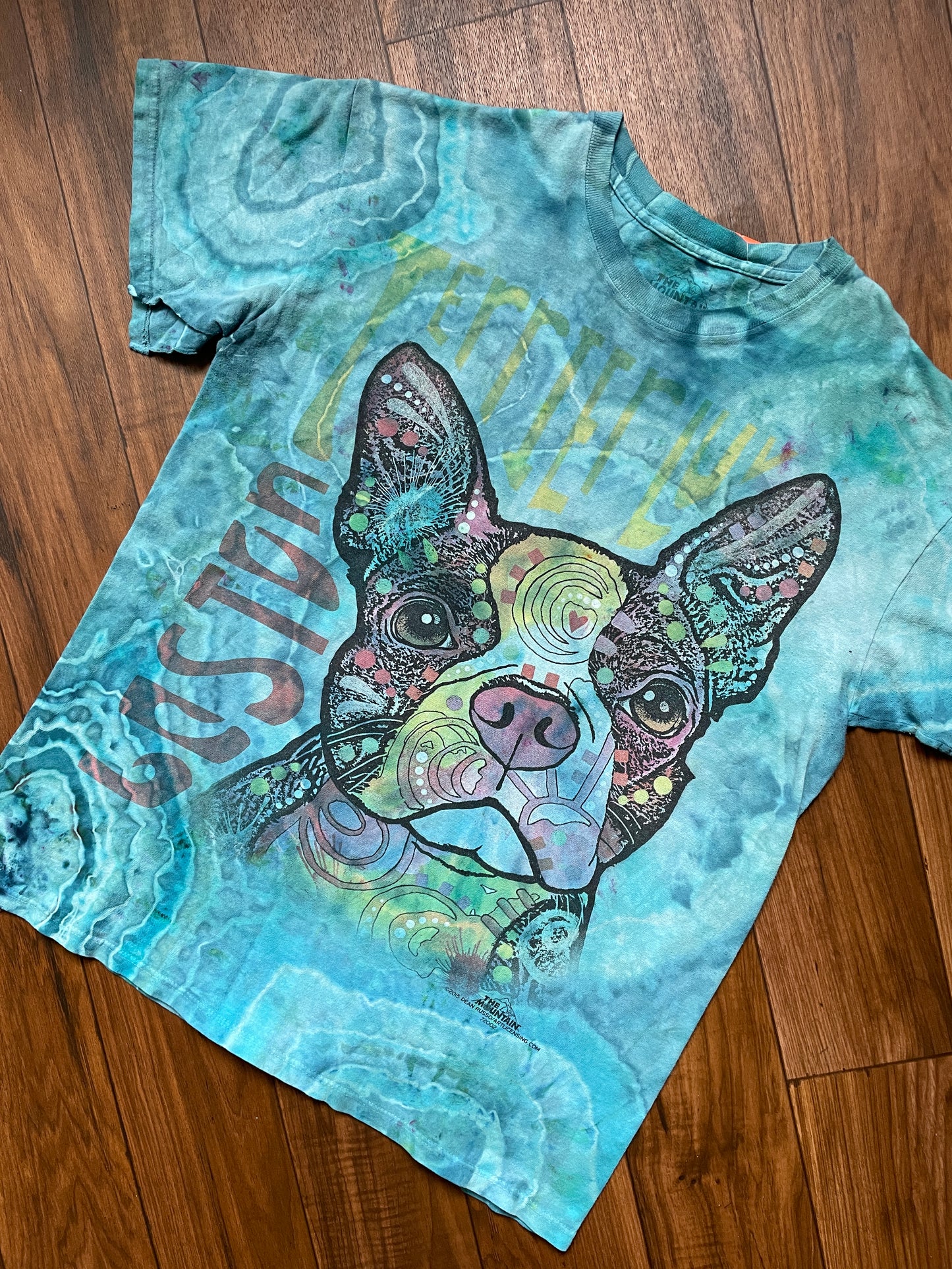 Men's Large Boston Terrier Handmade Tie Dye Short Sleeve T-Shirt