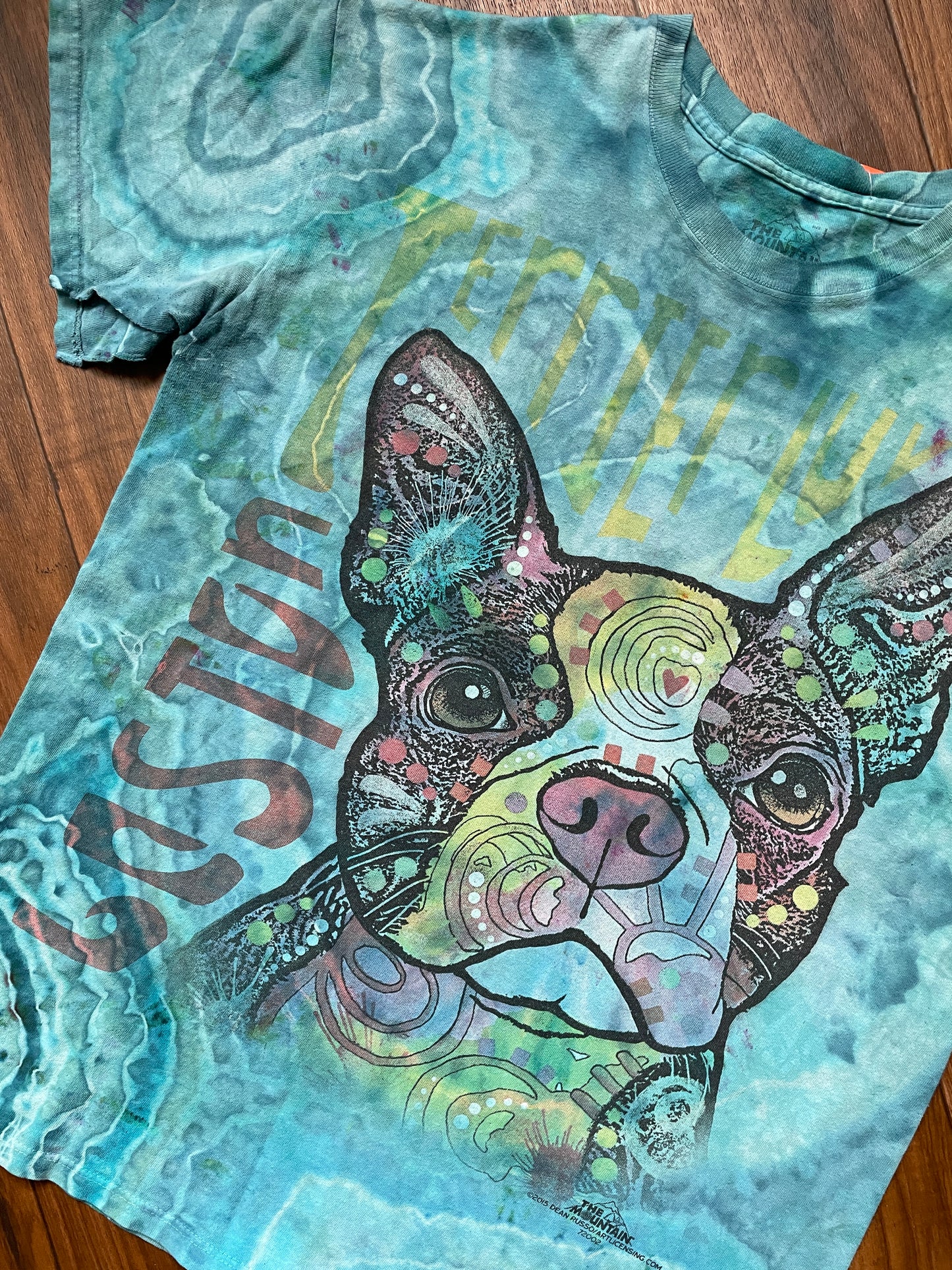 Men's Large Boston Terrier Handmade Tie Dye Short Sleeve T-Shirt