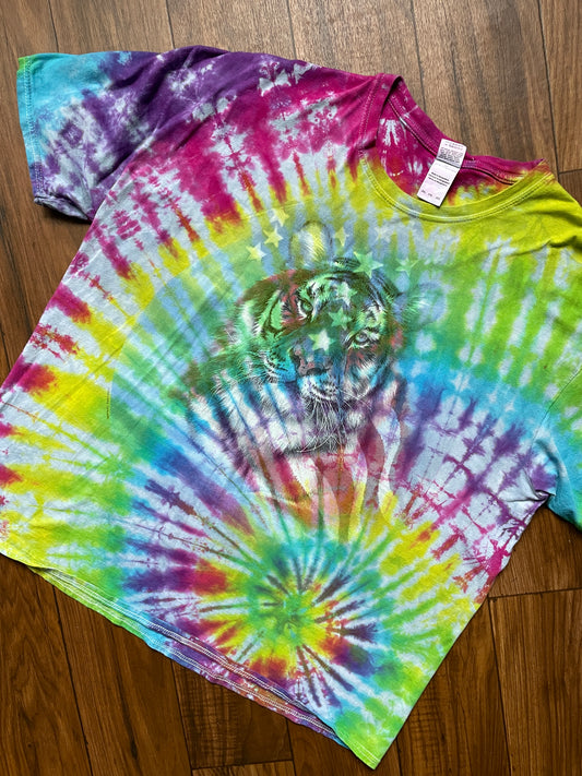 Men's 2XL Rainbow Tiger Handmade Geode Tie Dye Short Sleeve T-Shirt