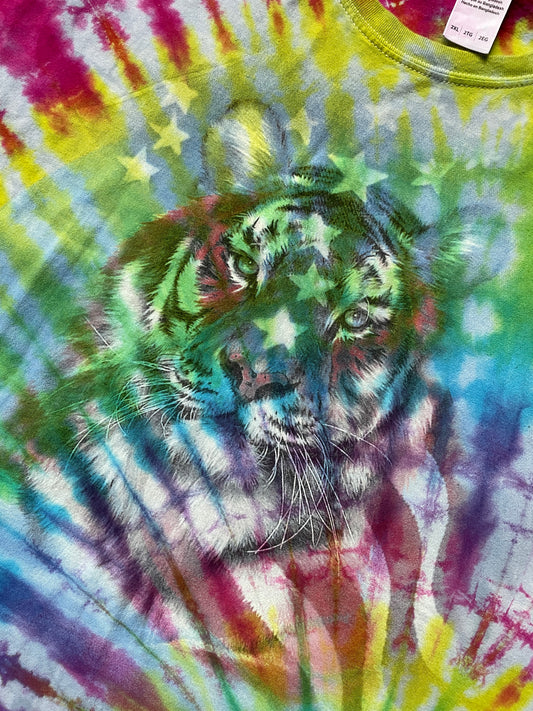 Men's 2XL Rainbow Tiger Handmade Geode Tie Dye Short Sleeve T-Shirt