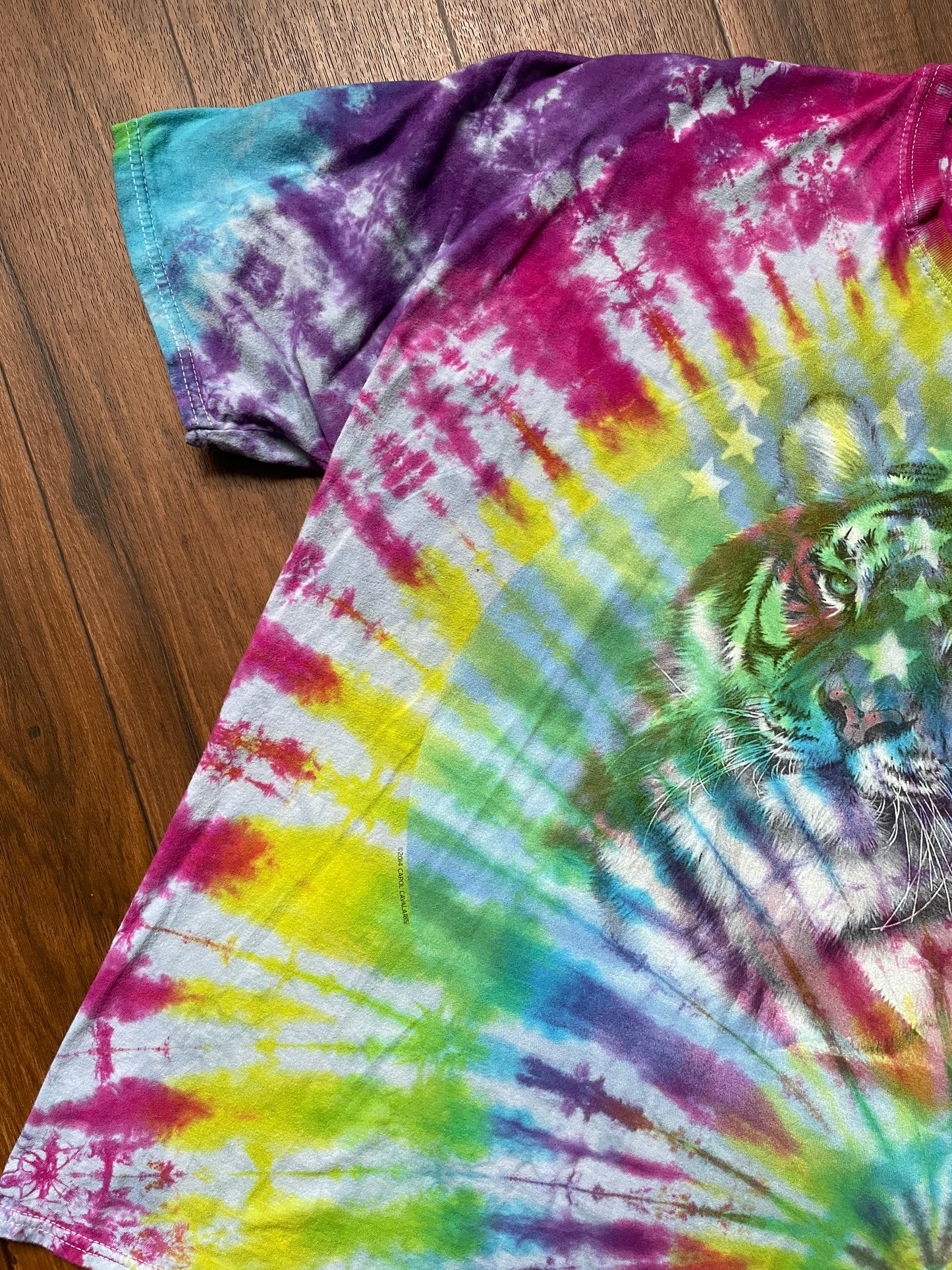 Men's 2XL Rainbow Tiger Handmade Geode Tie Dye Short Sleeve T-Shirt