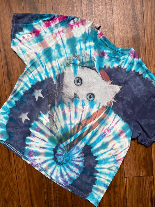 Men's 2XL Patriotic Cat Handmade Geode Tie Dye Short Sleeve T-Shirt