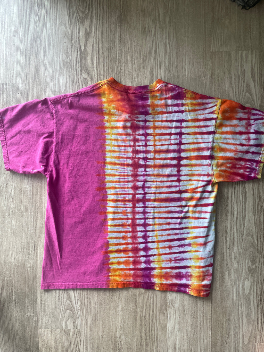 XL Men’s Wyoming Cowboys Handmade Tie Dye T-Shirt | One-Of-a-Kind Pink and Orange/Yellow/Red/Purple Short Sleeve Shirt | Wyoming Gift