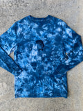 Carhartt Hand-Printed Largemouth Bass Blue and Gray Reverse Tie Dye Long Sleeve T-Shirt | Men's Size Small