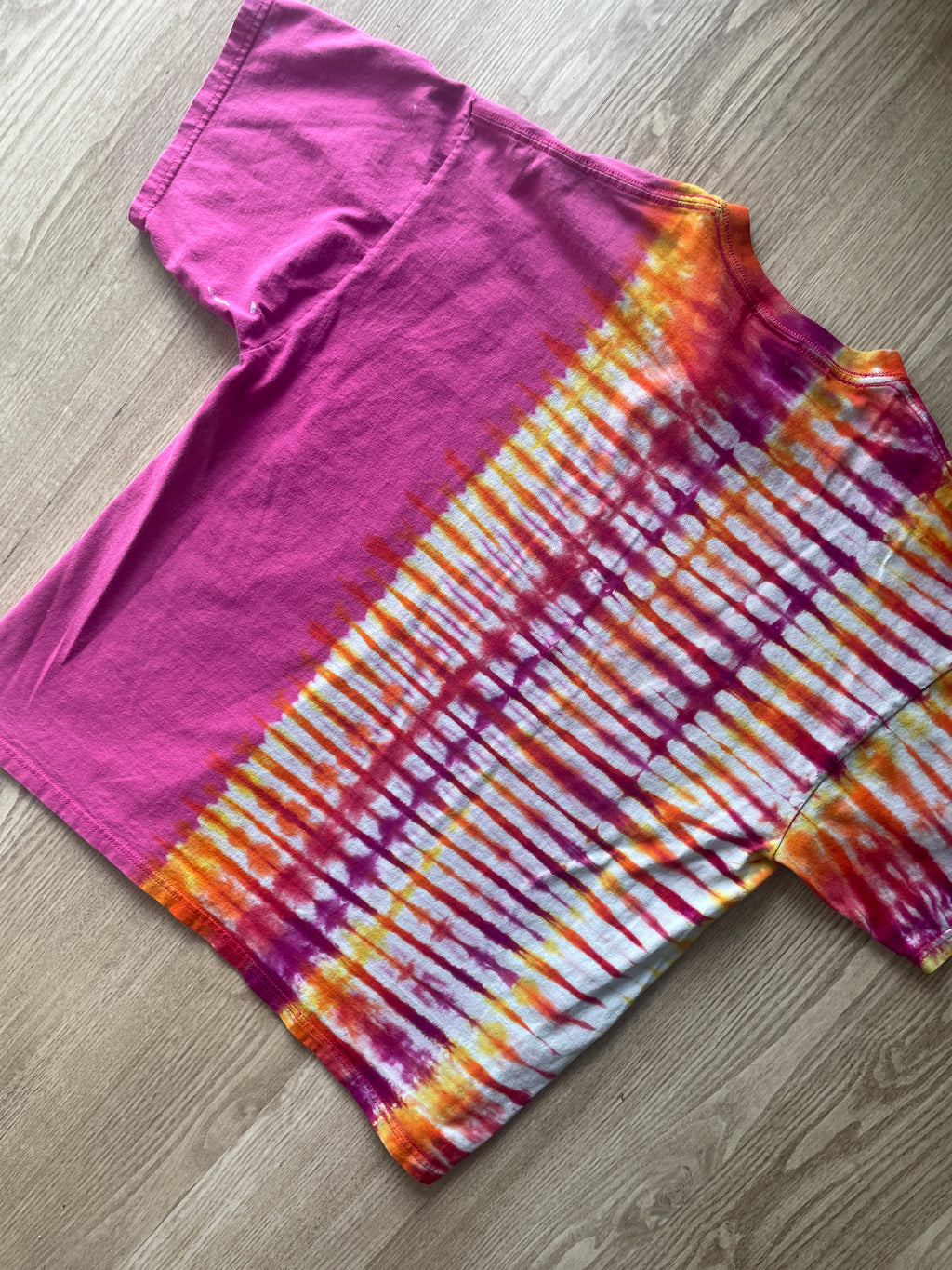 XL Men’s Wyoming Cowboys Handmade Tie Dye T-Shirt | One-Of-a-Kind Pink and Orange/Yellow/Red/Purple Short Sleeve Shirt | Wyoming Gift