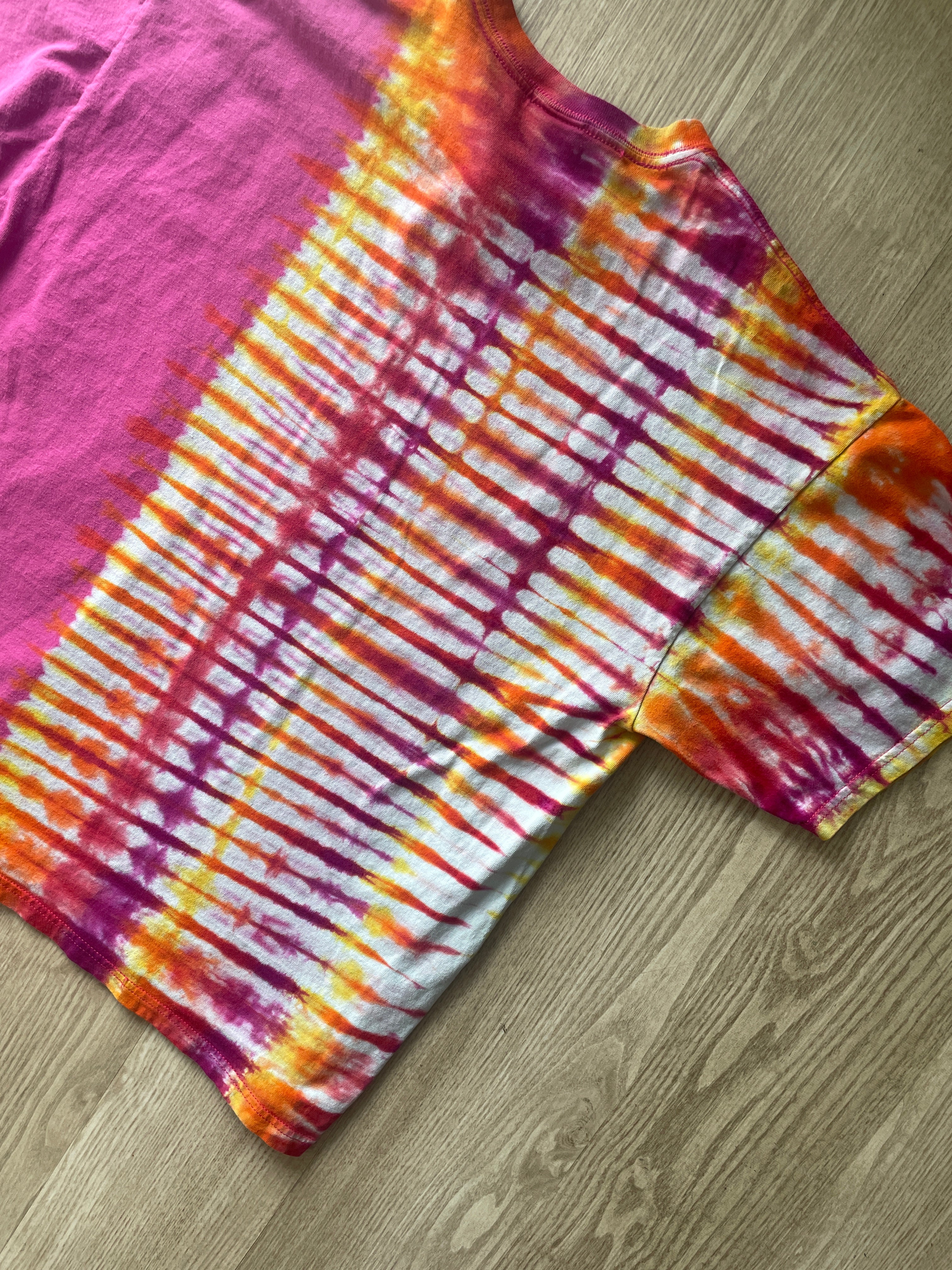 XL Men’s Wyoming Cowboys Handmade Tie Dye T-Shirt | One-Of-a-Kind Pink and Orange/Yellow/Red/Purple Short Sleeve Shirt | Wyoming Gift