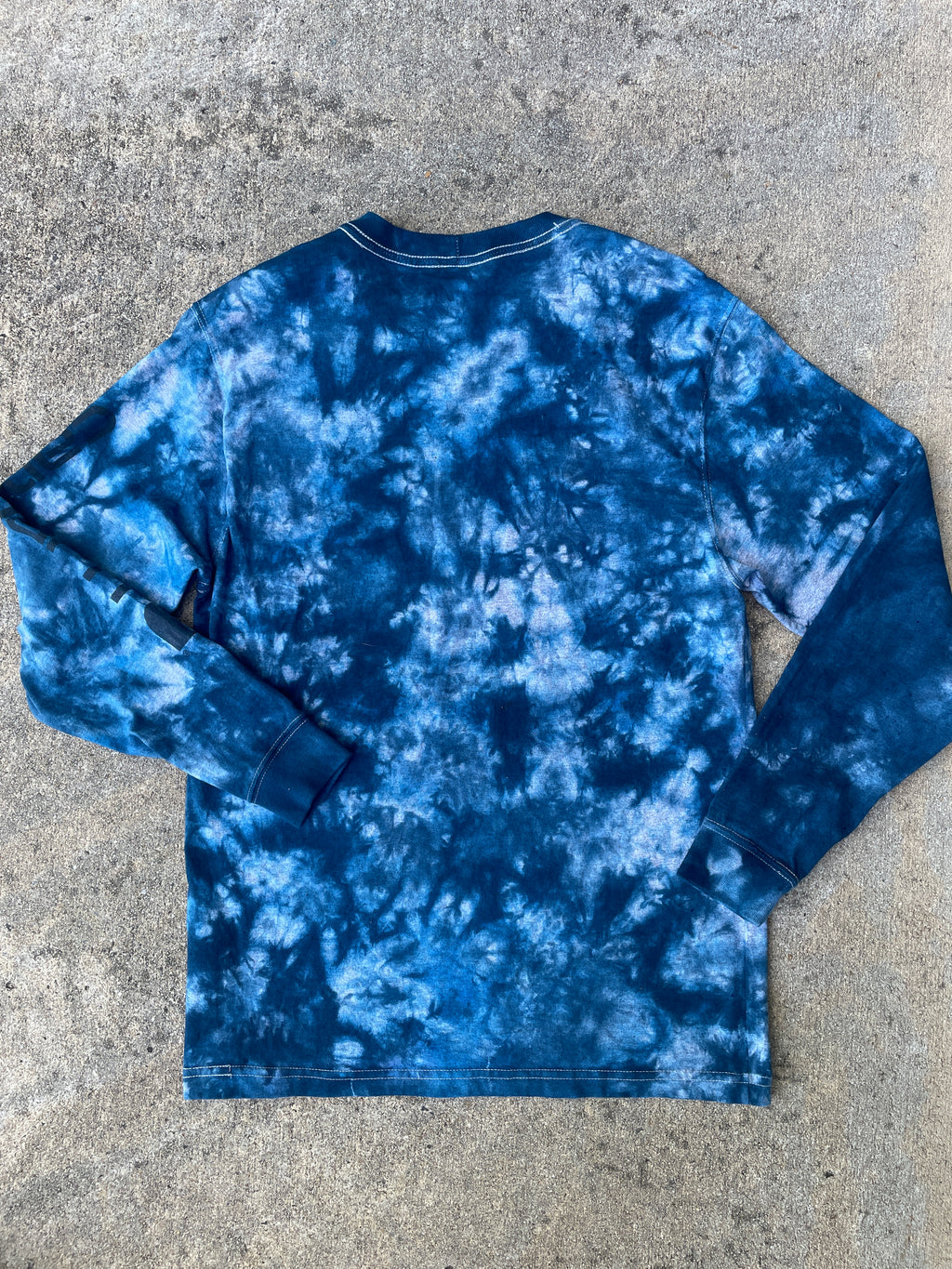 Carhartt Hand-Printed Largemouth Bass Blue and Gray Reverse Tie Dye Long Sleeve T-Shirt | Men's Size Small