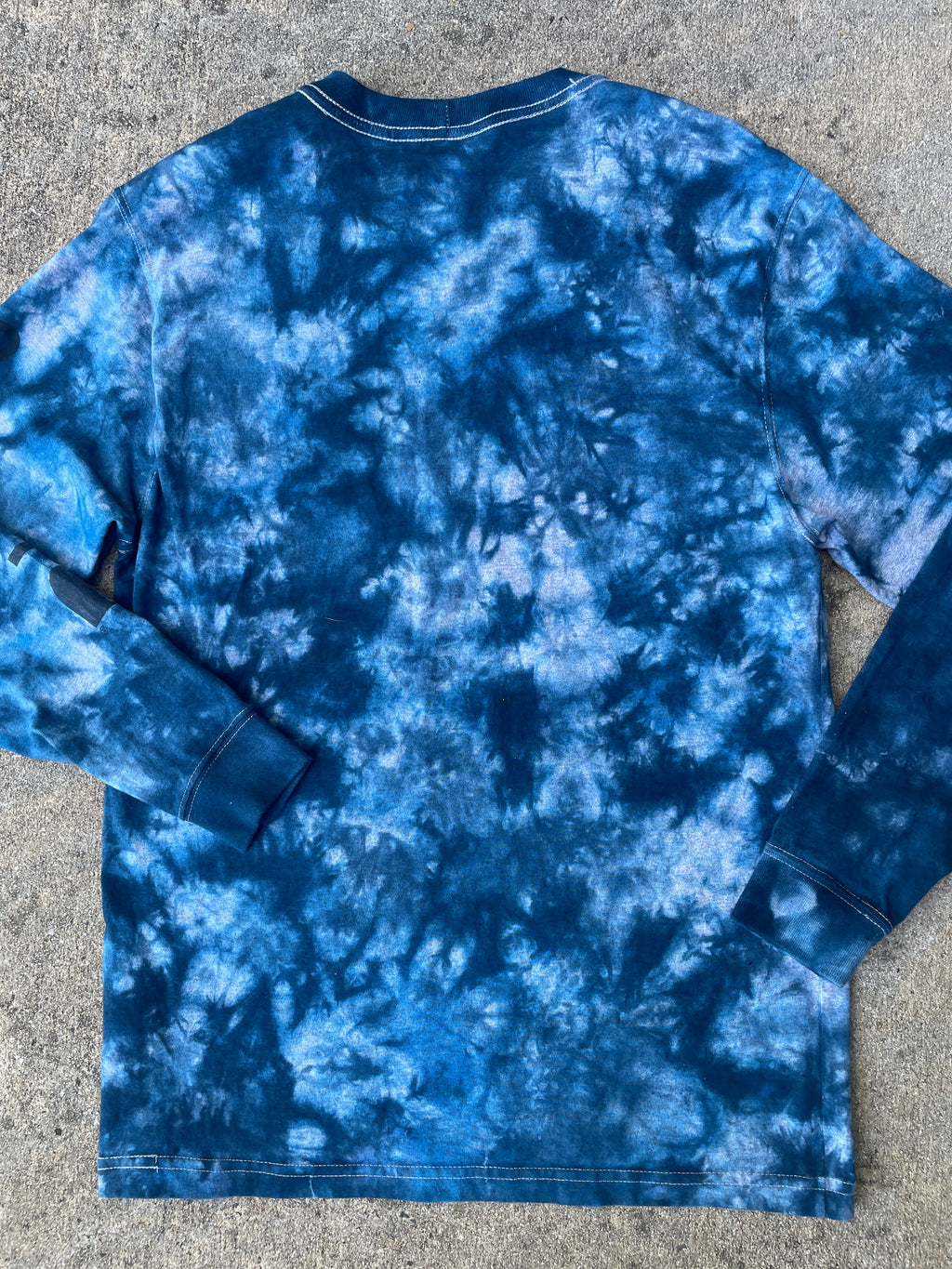 Carhartt Hand-Printed Largemouth Bass Blue and Gray Reverse Tie Dye Long Sleeve T-Shirt | Men's Size Small