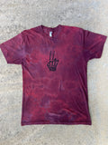 Hand-Printed Skeleton Peace Sign Red and Black Reverse Tie Dye Short Sleeve T-Shirt | Men's Size Medium