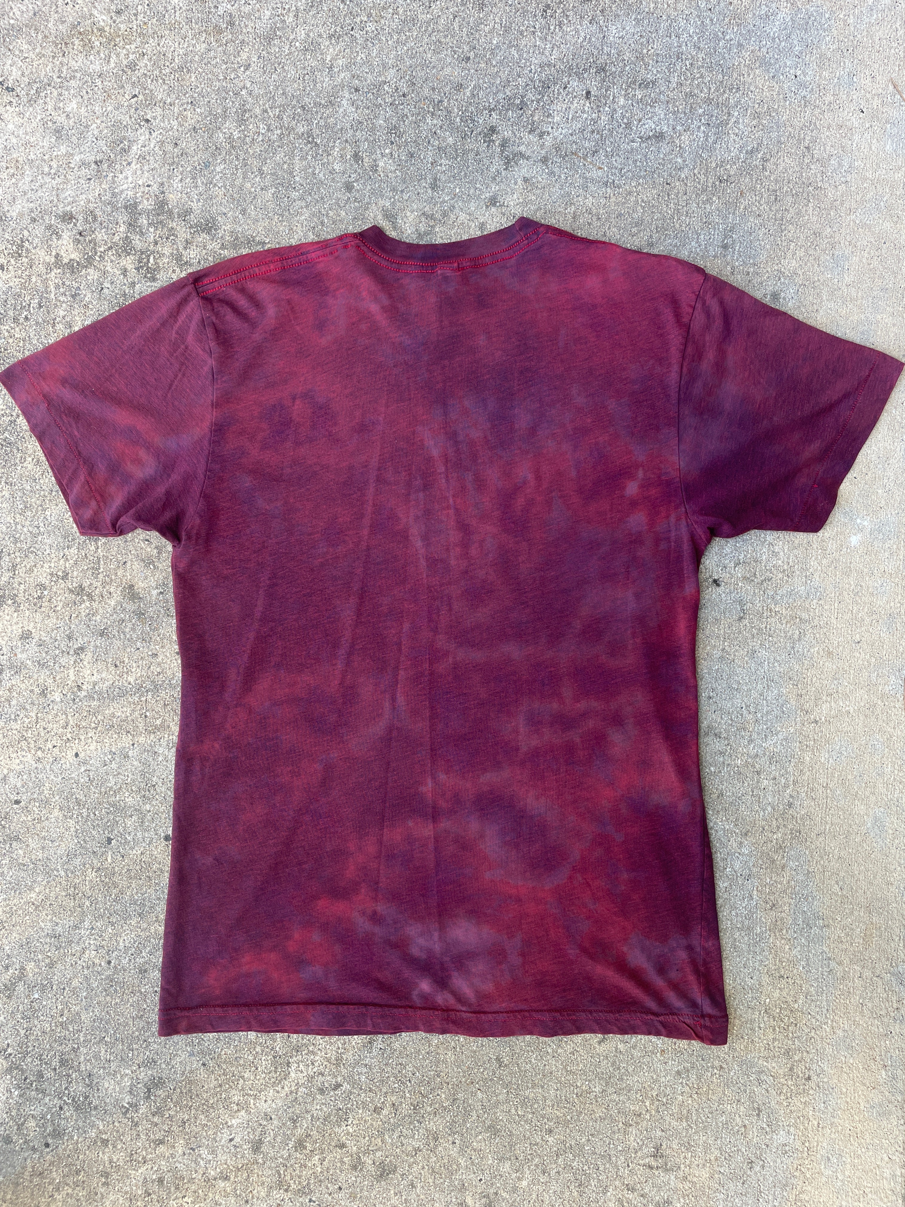 Hand-Printed Skeleton Peace Sign Red and Black Reverse Tie Dye Short Sleeve T-Shirt | Men's Size Medium