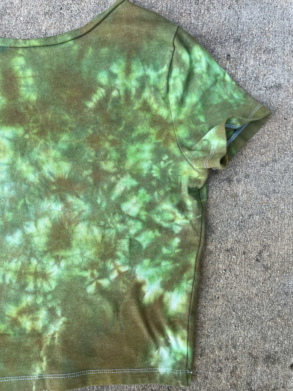 Hand-Printed Largemouth Bass Green and Brown Reverse Tie Dye Crop Top | Women's Size Medium