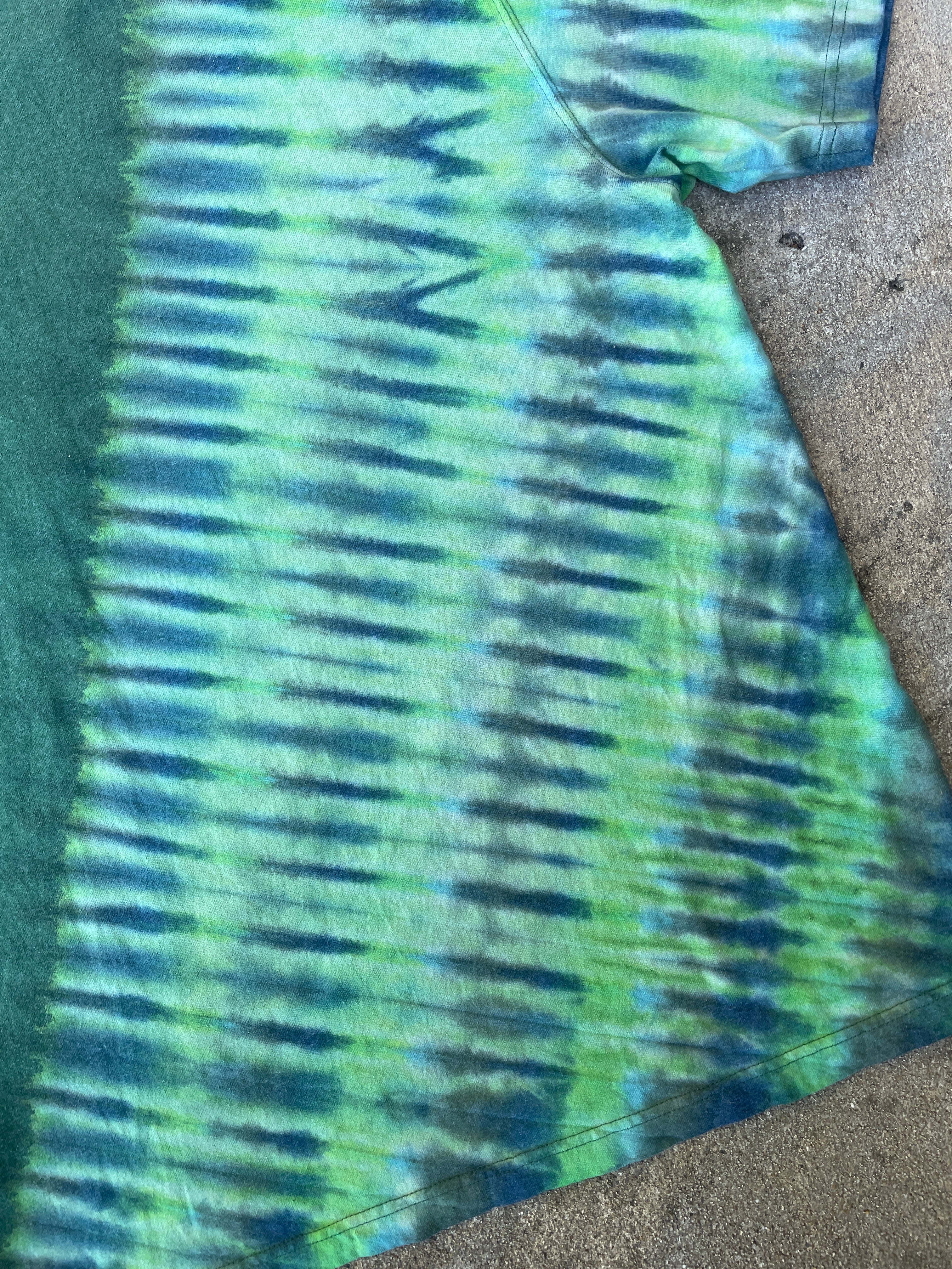 Carhartt Hand-Printed Largemouth Bass Green and Blue Reverse Tie Dye Short Sleeve T-Shirt | Men's Size Large