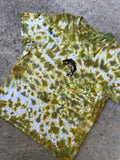 Hand-Printed Largemouth Bass White and Green Tie Dye Short Sleeve T-Shirt | Men's Size Large