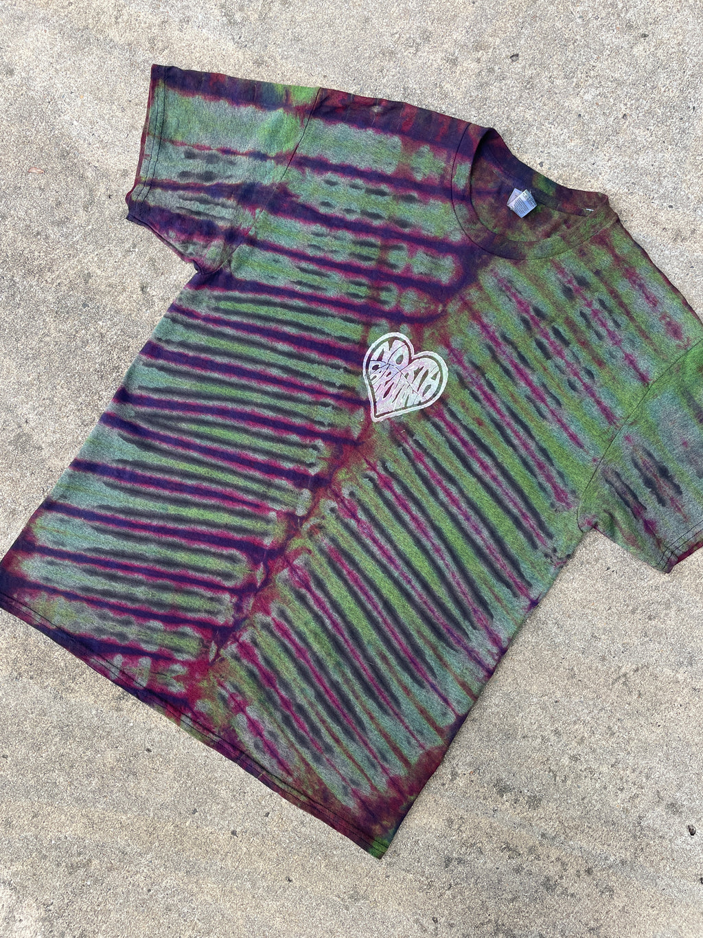 Hand-Printed North Carolina Green and Pink Reverse Tie Dye Short Sleeve T-Shirt | Men's Size Large