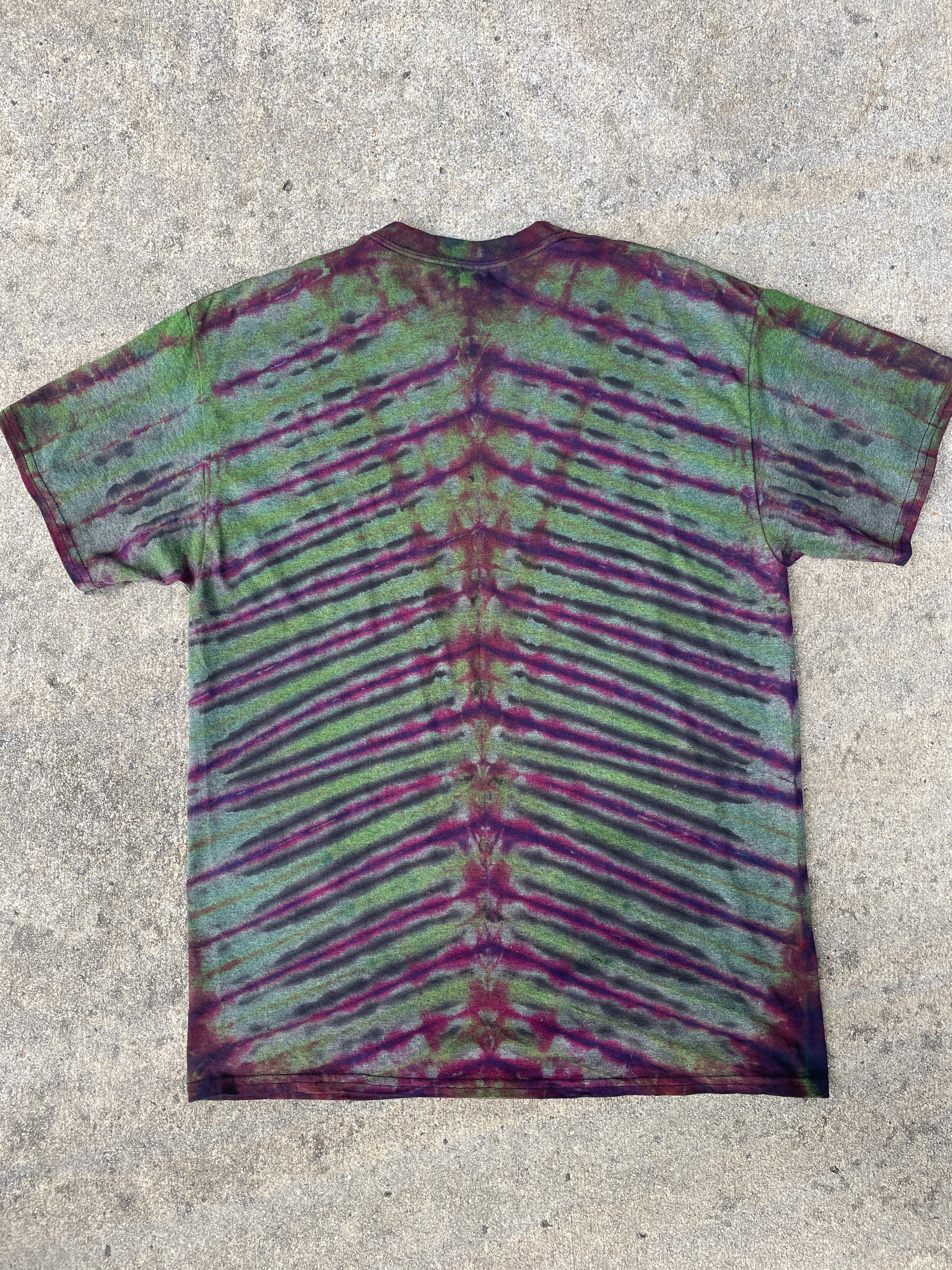 Hand-Printed North Carolina Green and Pink Reverse Tie Dye Short Sleeve T-Shirt | Men's Size Large
