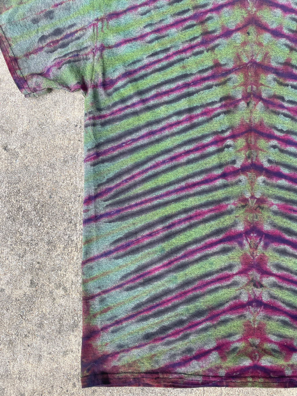 Hand-Printed North Carolina Green and Pink Reverse Tie Dye Short Sleeve T-Shirt | Men's Size Large