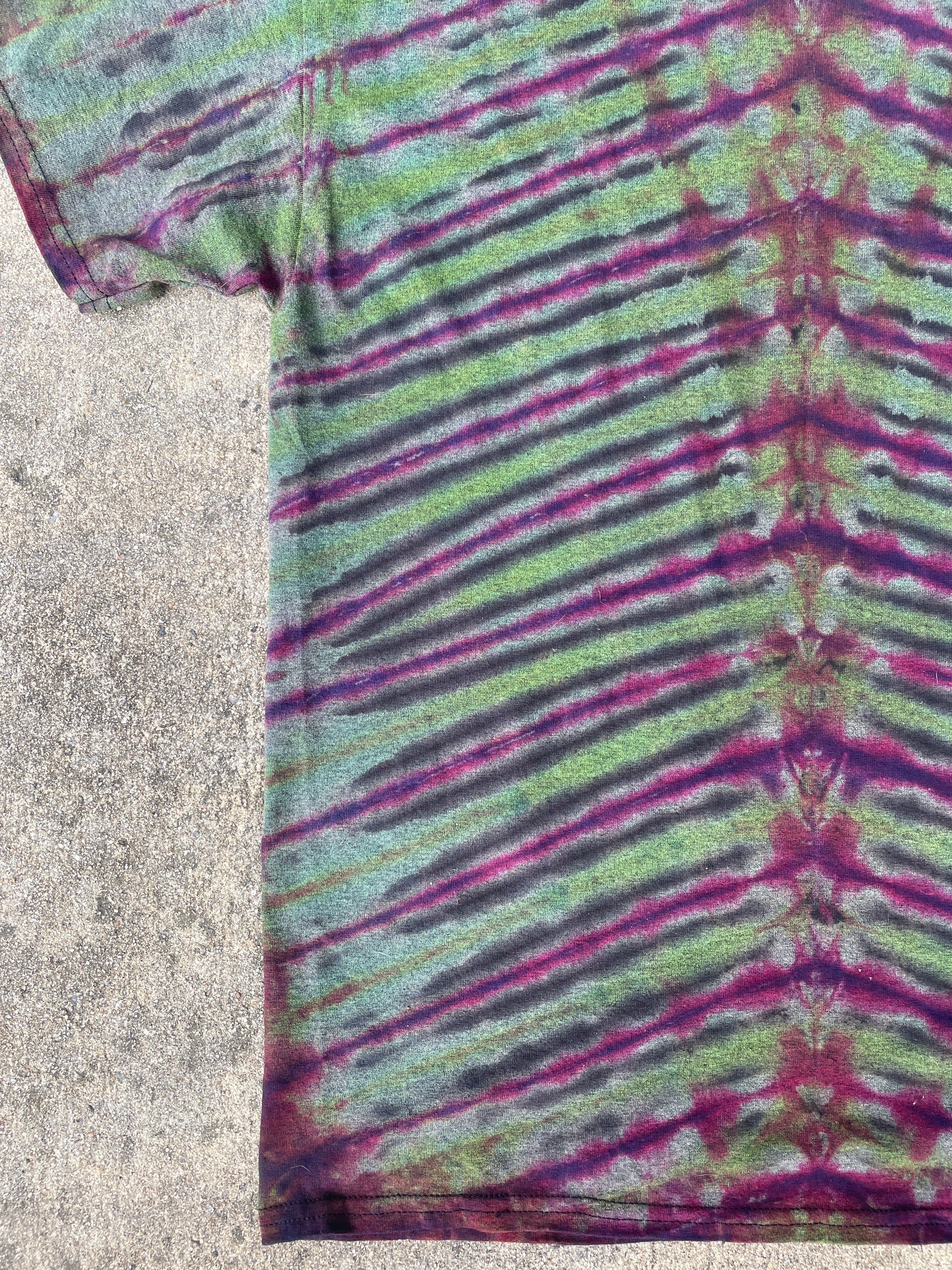 Hand-Printed North Carolina Green and Pink Reverse Tie Dye Short Sleeve T-Shirt | Men's Size Large