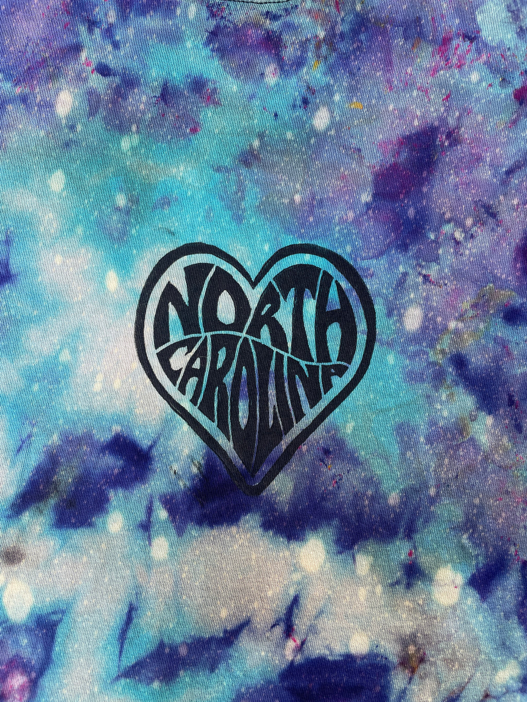 Hand-Printed North Carolina Purple and Blue Galaxy Dye Short Sleeve T-Shirt | Men's Size Large
