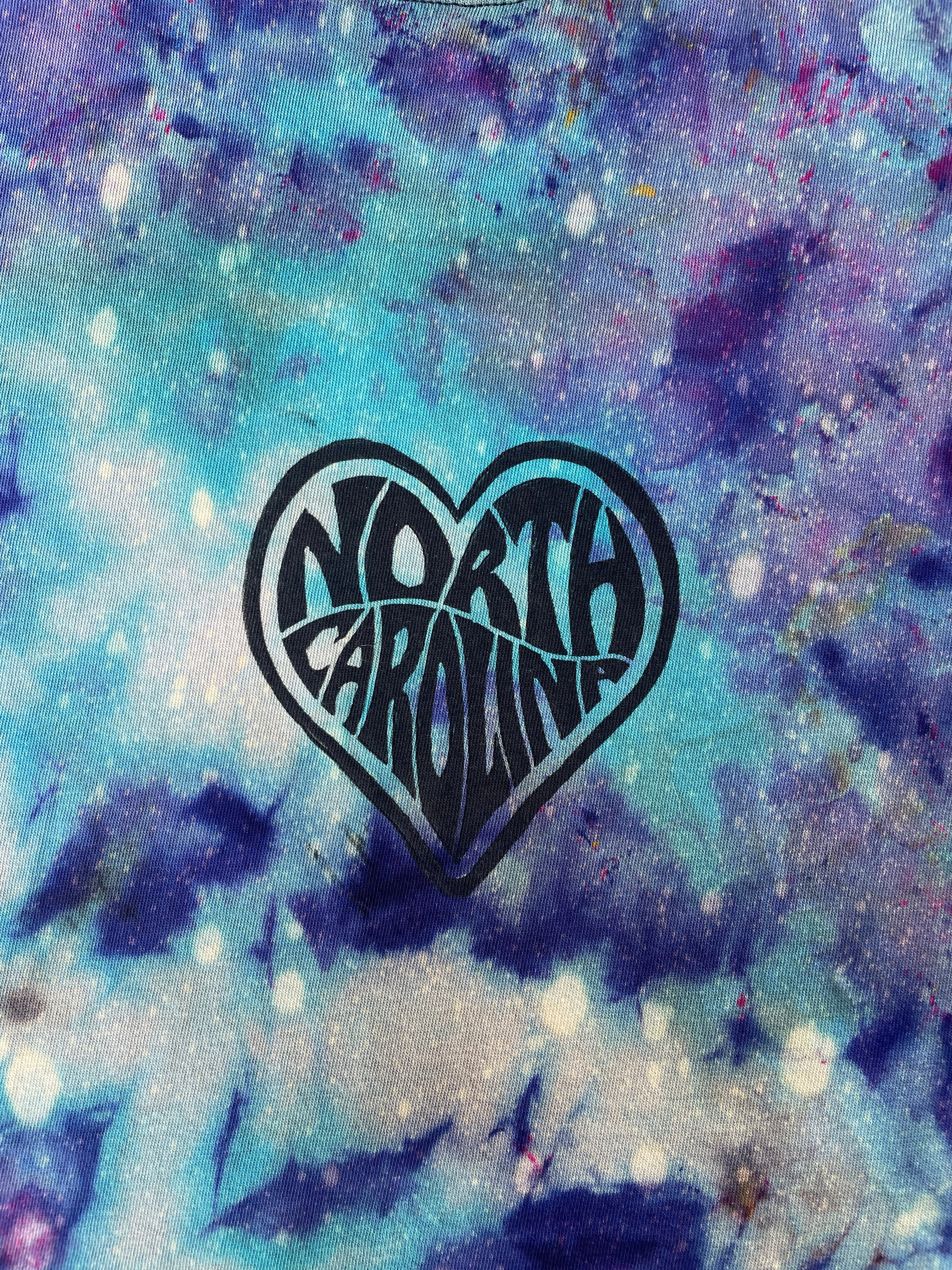 Hand-Printed North Carolina Purple and Blue Galaxy Dye Short Sleeve T-Shirt | Men's Size Large