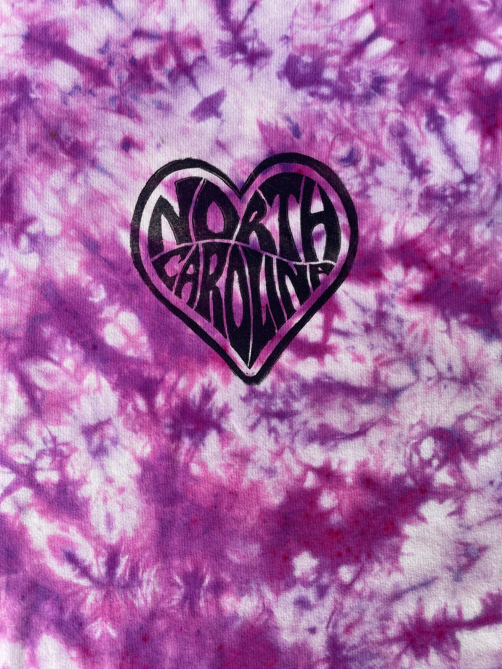Hand-Printed North Carolina White and Purple Tie Dye Short Sleeve T-Shirt | Women's Size Large