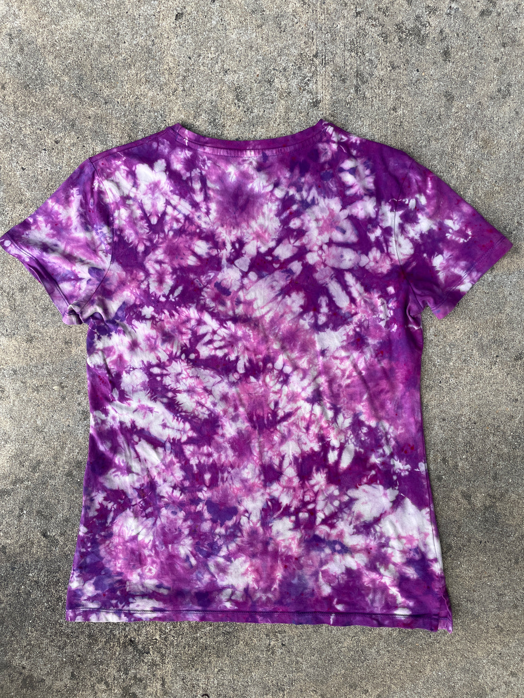 Hand-Printed North Carolina White and Purple Tie Dye Short Sleeve T-Shirt | Women's Size Large