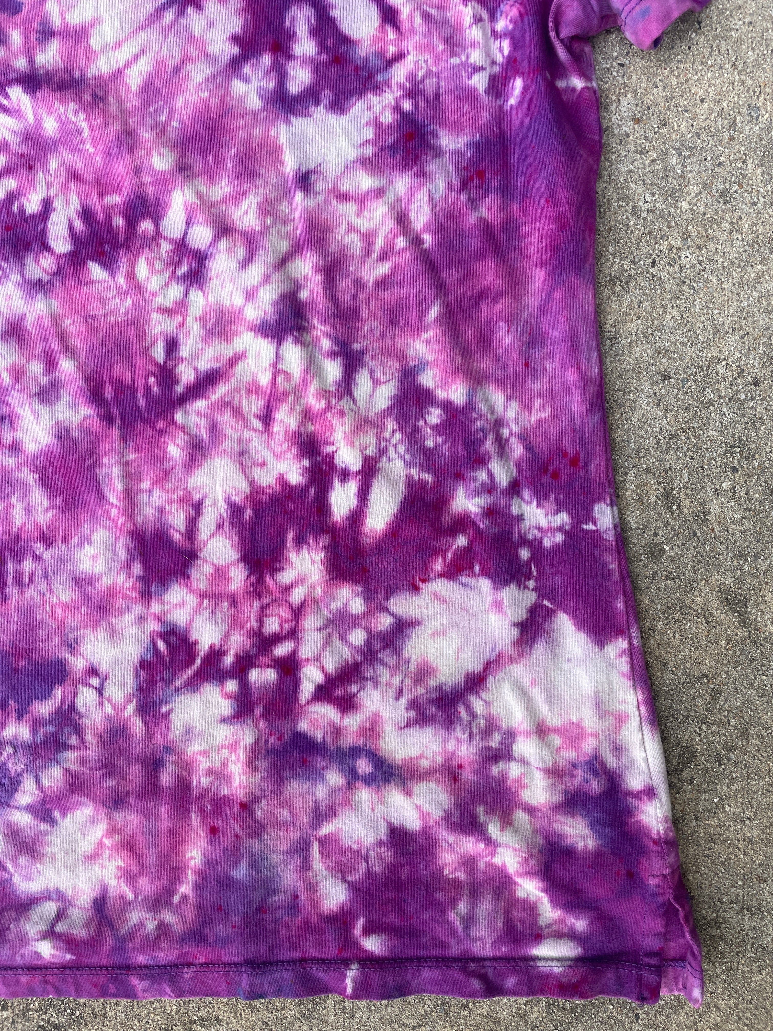 Hand-Printed North Carolina White and Purple Tie Dye Short Sleeve T-Shirt | Women's Size Large