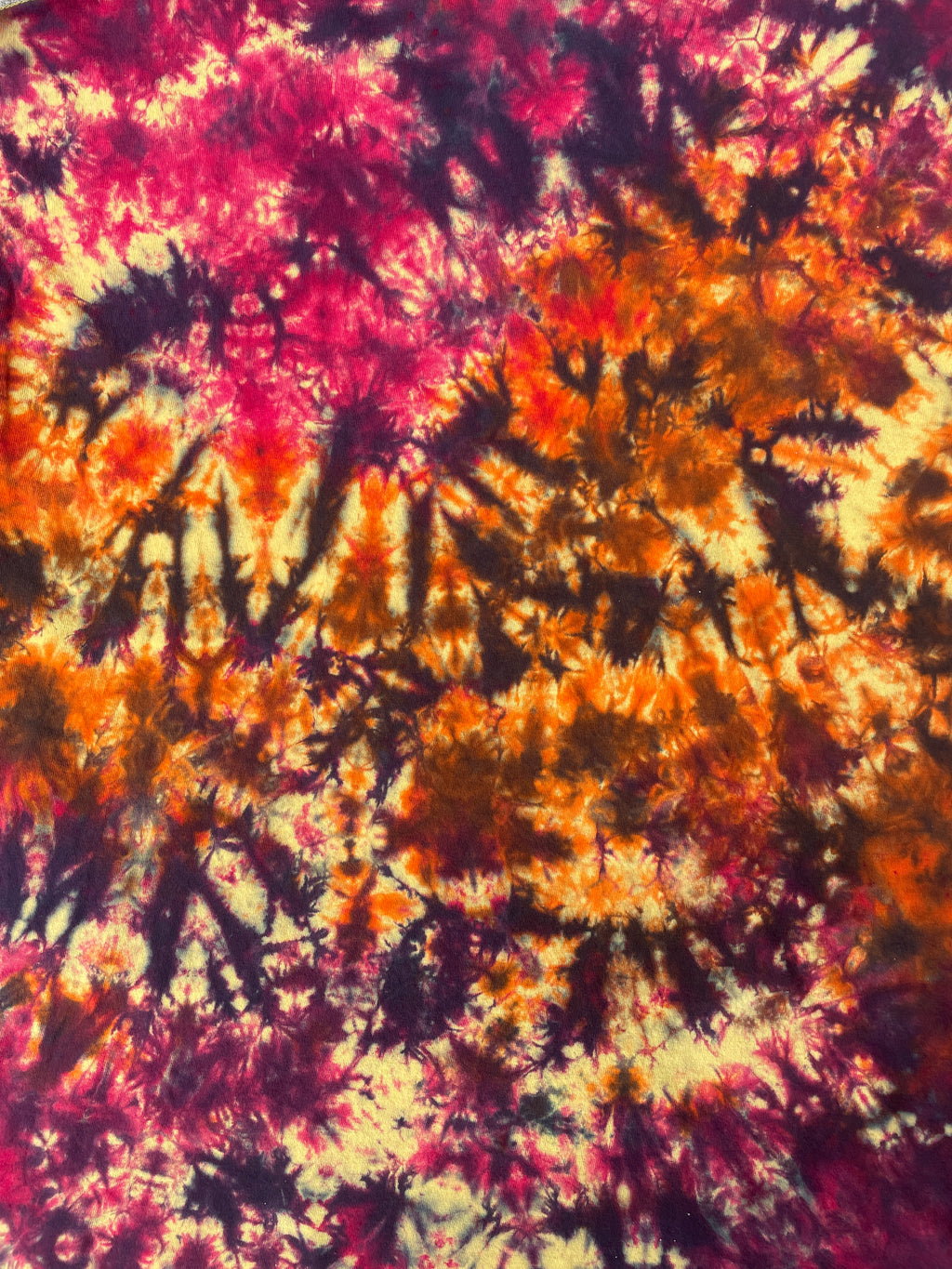 Hand-Printed Skeleton Peace Sign Yellow and Orange Tie Dye Short Sleeve T-Shirt | Men's Size Large