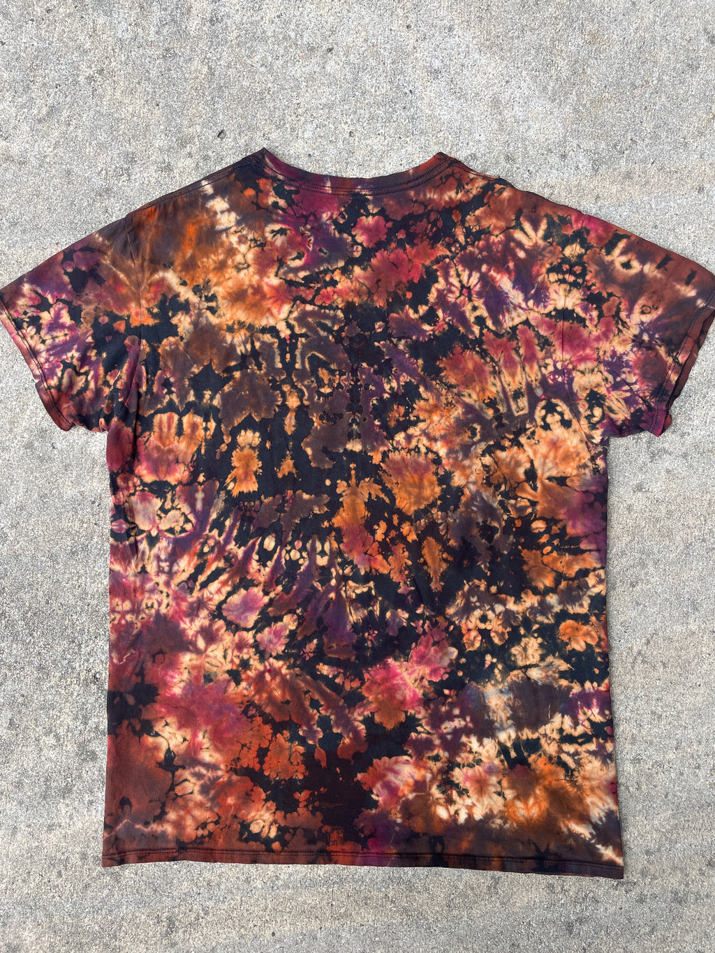 Hand-Printed Big Foot Black and Orange Reverse Tie Dye Short Sleeve T-Shirt | Men's Size Large