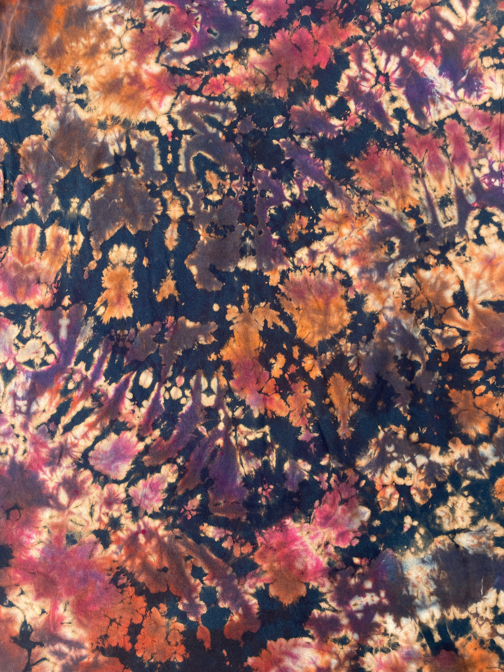 Hand-Printed Big Foot Black and Orange Reverse Tie Dye Short Sleeve T-Shirt | Men's Size Large