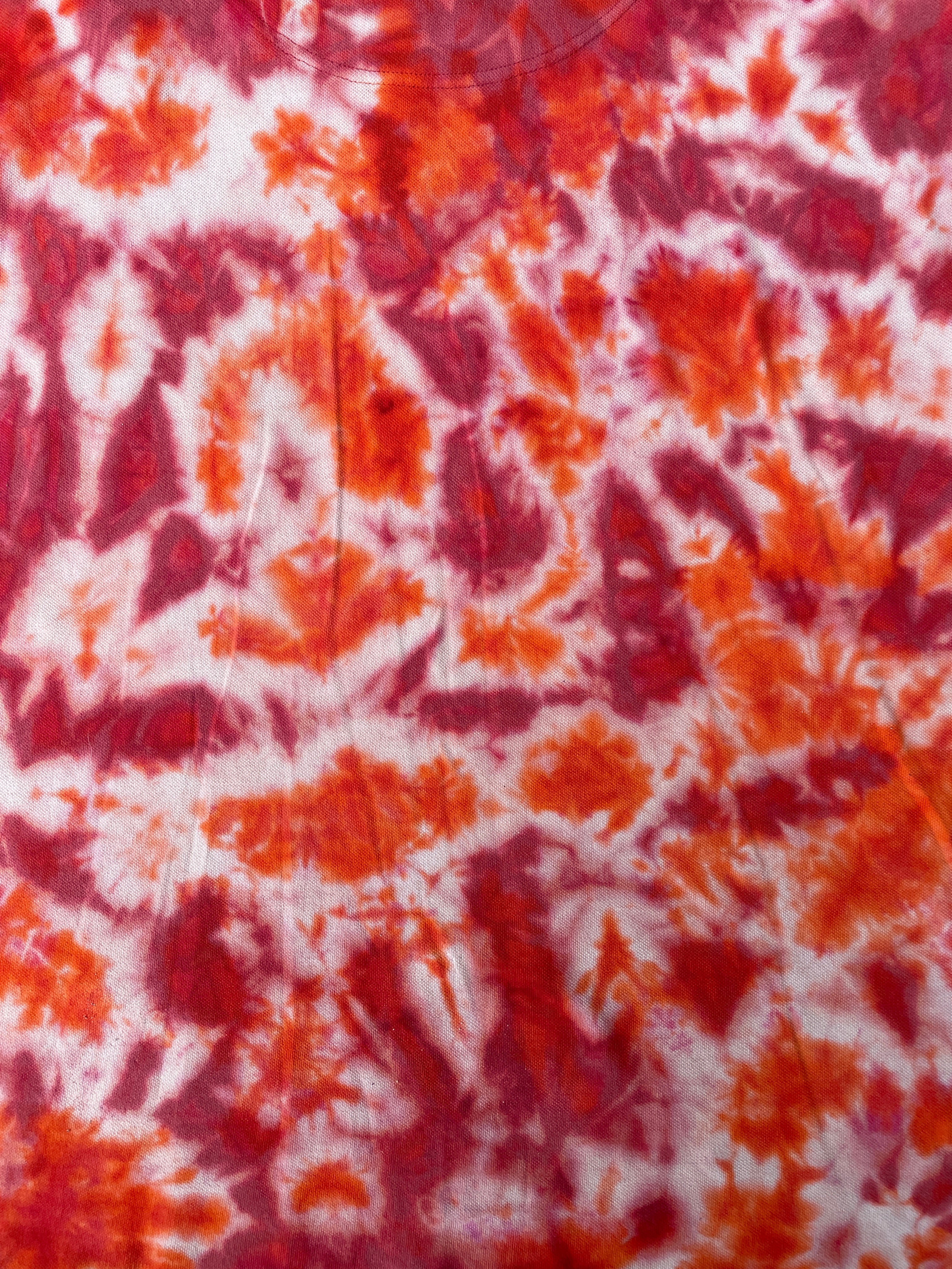 Hand-Printed Largemouth Red and Orange Tie Dye Short Sleeve T-Shirt | Men's Size XL