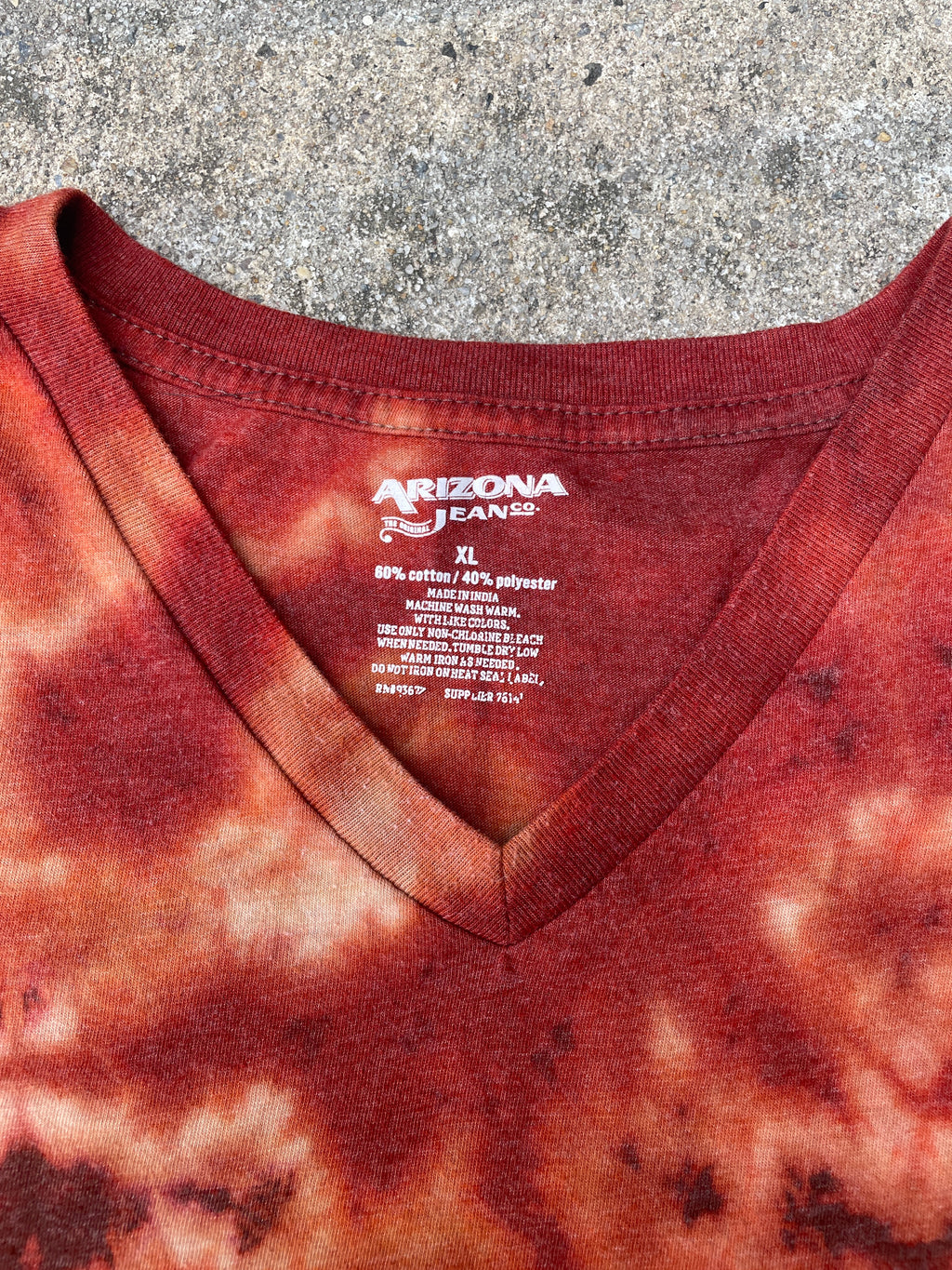 Hand-Printed North Carolina Brown and Orange Reverse Tie Dye Short Sleeve V-Neck T-Shirt | Men's Size XL