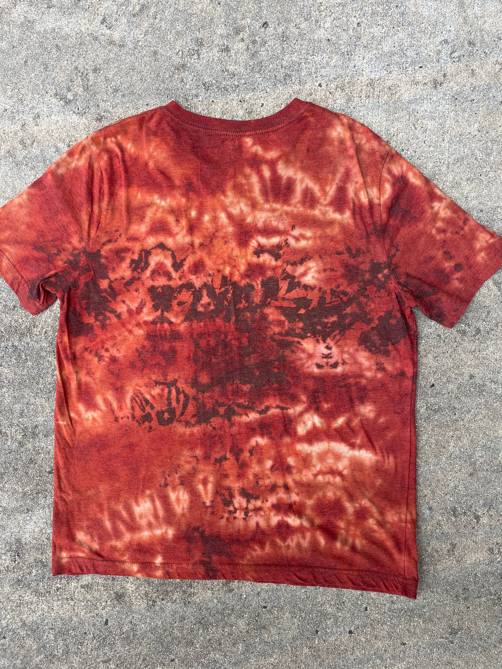 Hand-Printed North Carolina Brown and Orange Reverse Tie Dye Short Sleeve V-Neck T-Shirt | Men's Size XL