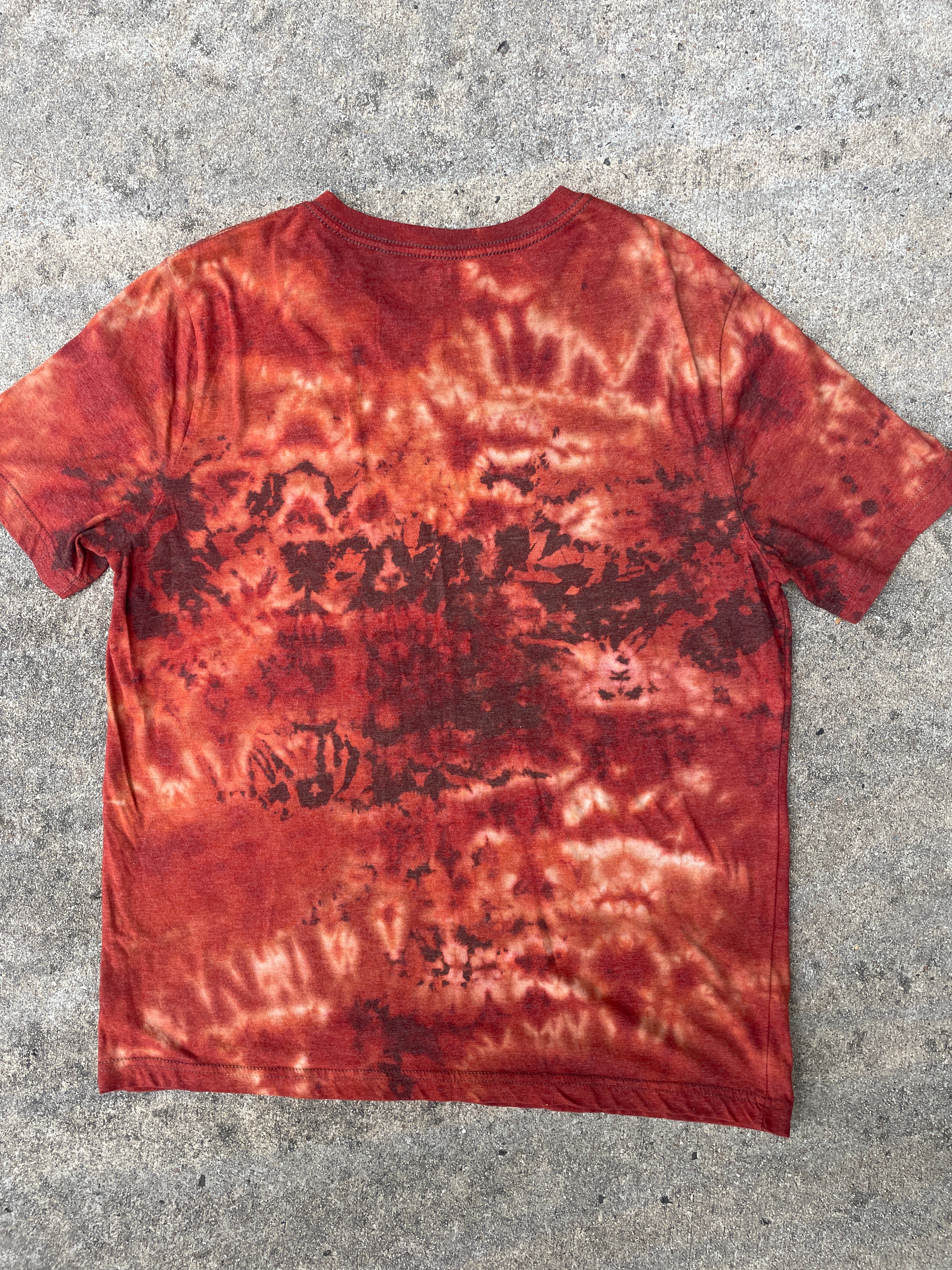 Hand-Printed North Carolina Brown and Orange Reverse Tie Dye Short Sleeve V-Neck T-Shirt | Men's Size XL