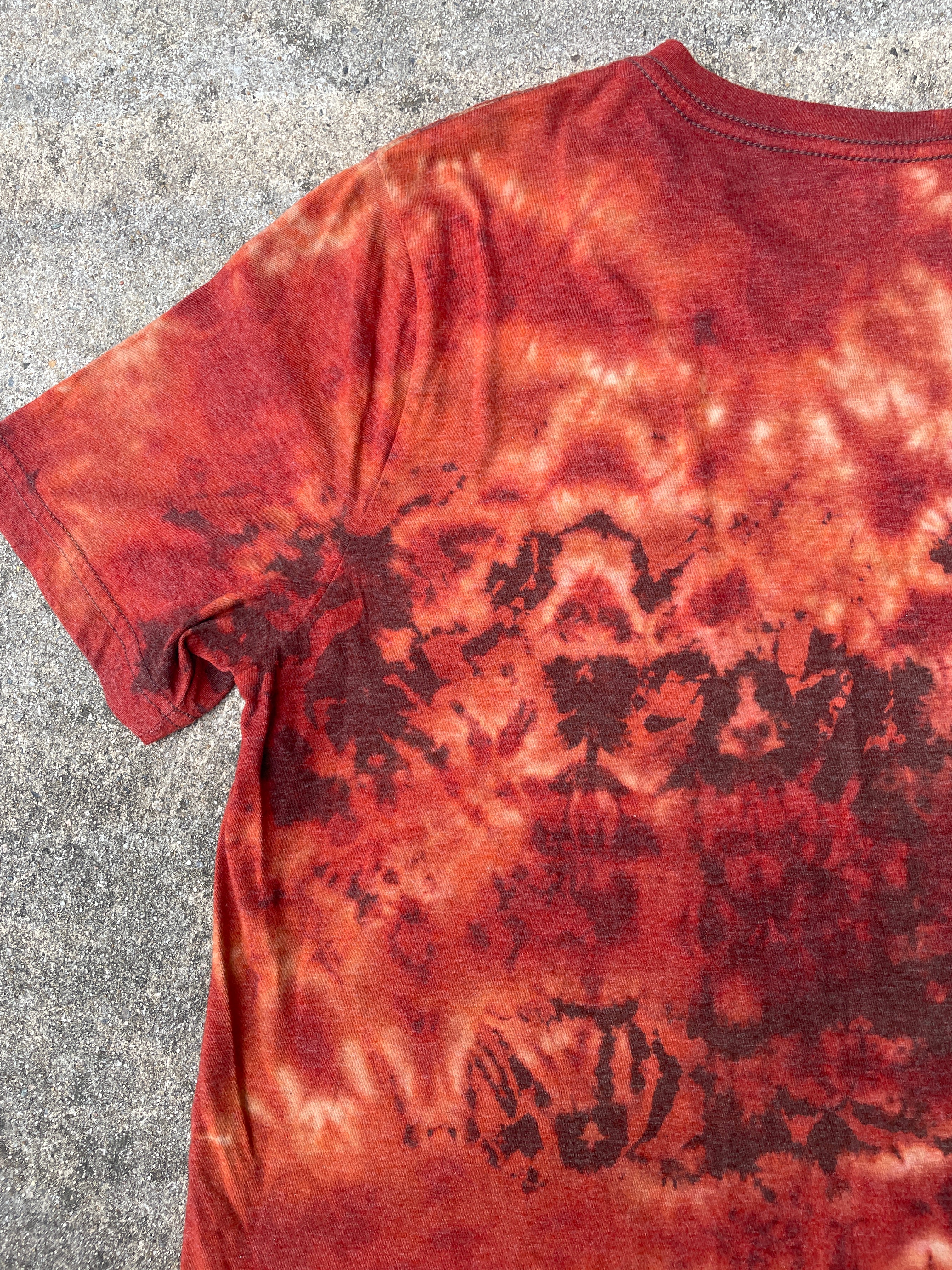 Hand-Printed North Carolina Brown and Orange Reverse Tie Dye Short Sleeve V-Neck T-Shirt | Men's Size XL