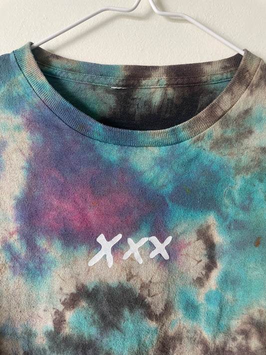 XS Men's XXXTentacion Handmade Tie Dye Long Sleeve T-Shirt | One-Of-a-Kind Upcycled Purple and Blue Crumpled Top
