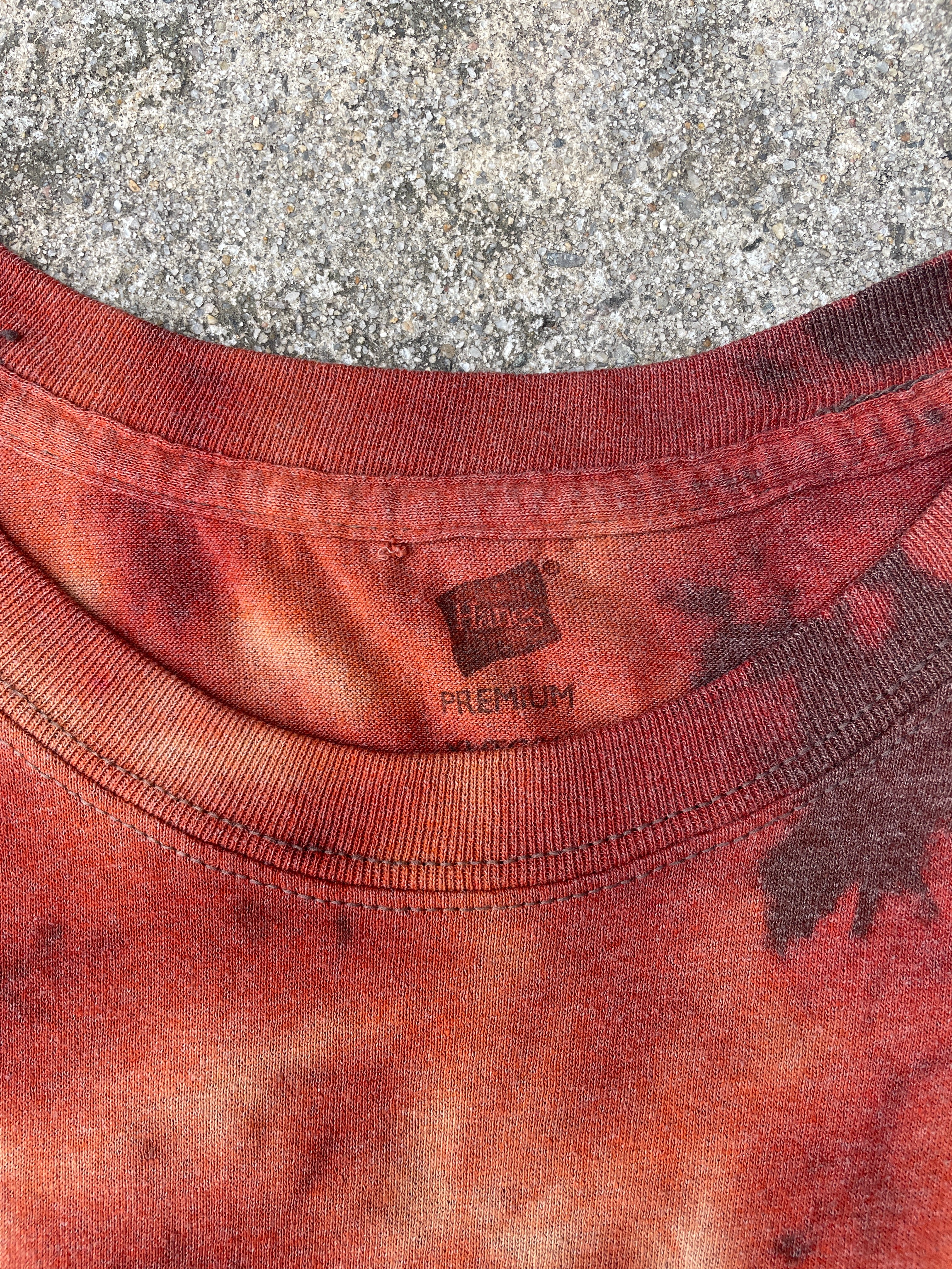 Hand-Printed Skeleton Heart Hands Brown and Orange Reverse Tie Dye Short Sleeve T-Shirt | Men's Size XL