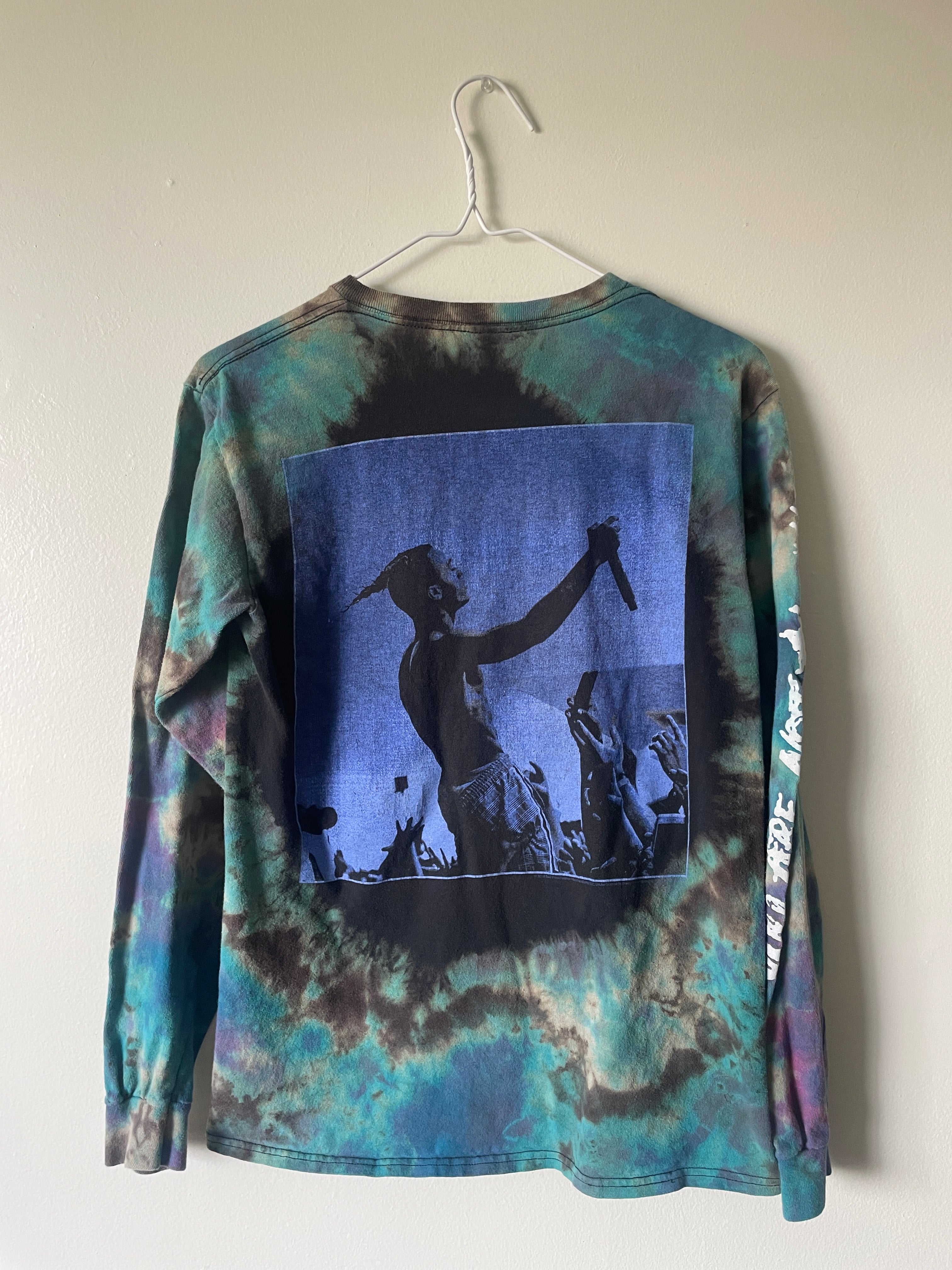 XS Men's XXXTentacion Handmade Tie Dye Long Sleeve T-Shirt | One-Of-a-Kind Upcycled Purple and Blue Crumpled Top