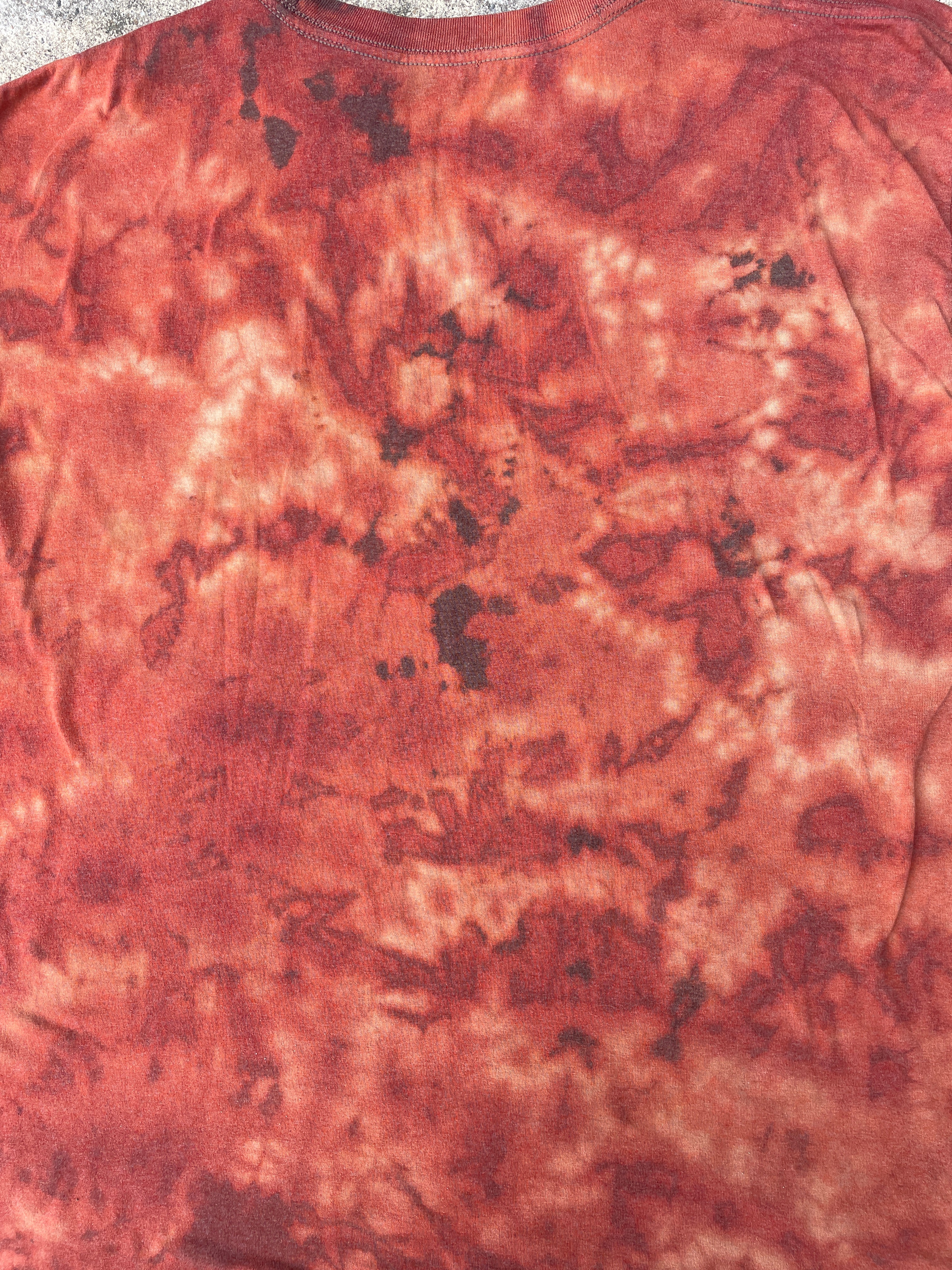 Hand-Printed Skeleton Heart Hands Brown and Orange Reverse Tie Dye Short Sleeve T-Shirt | Men's Size XL