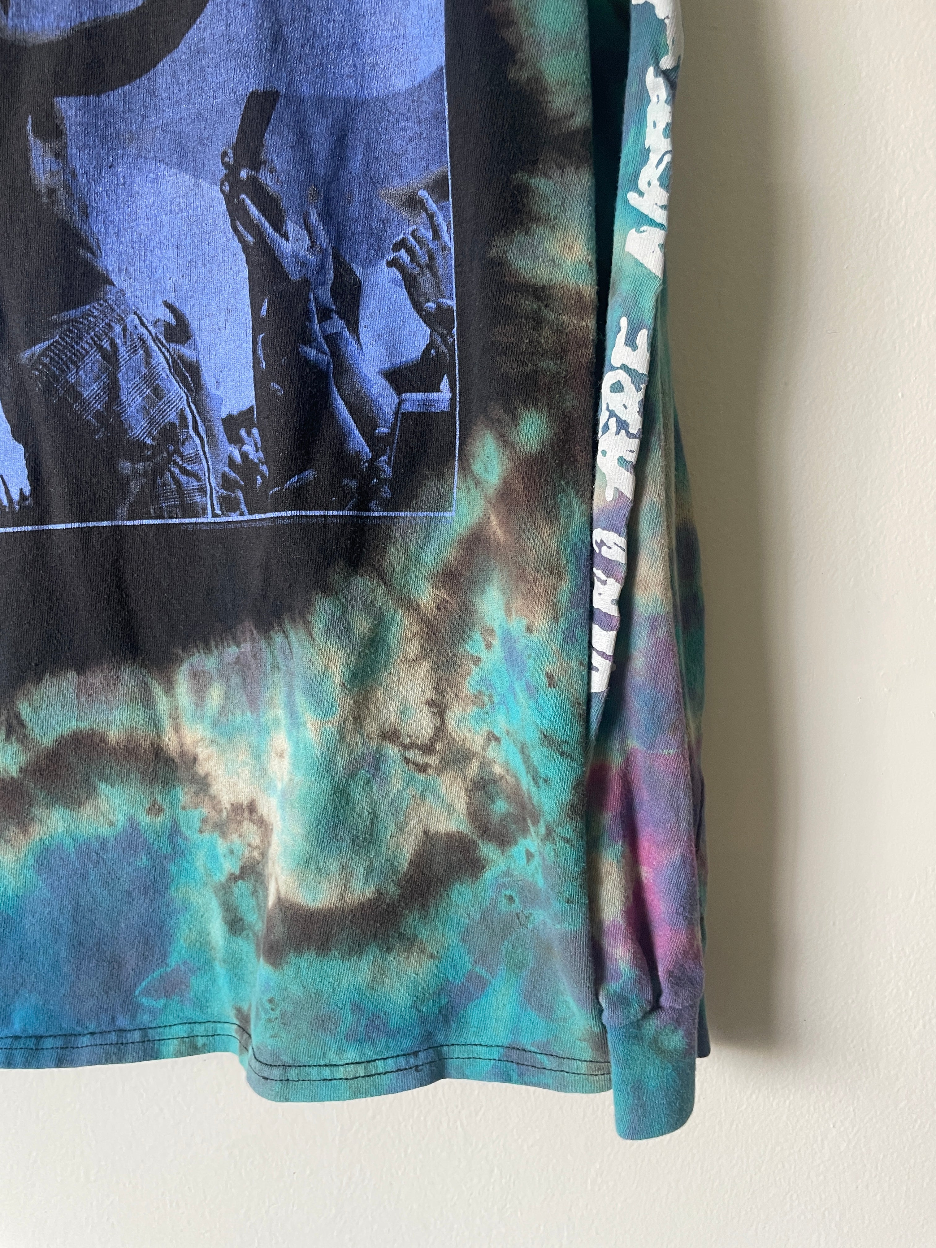XS Men's XXXTentacion Handmade Tie Dye Long Sleeve T-Shirt | One-Of-a-Kind Upcycled Purple and Blue Crumpled Top