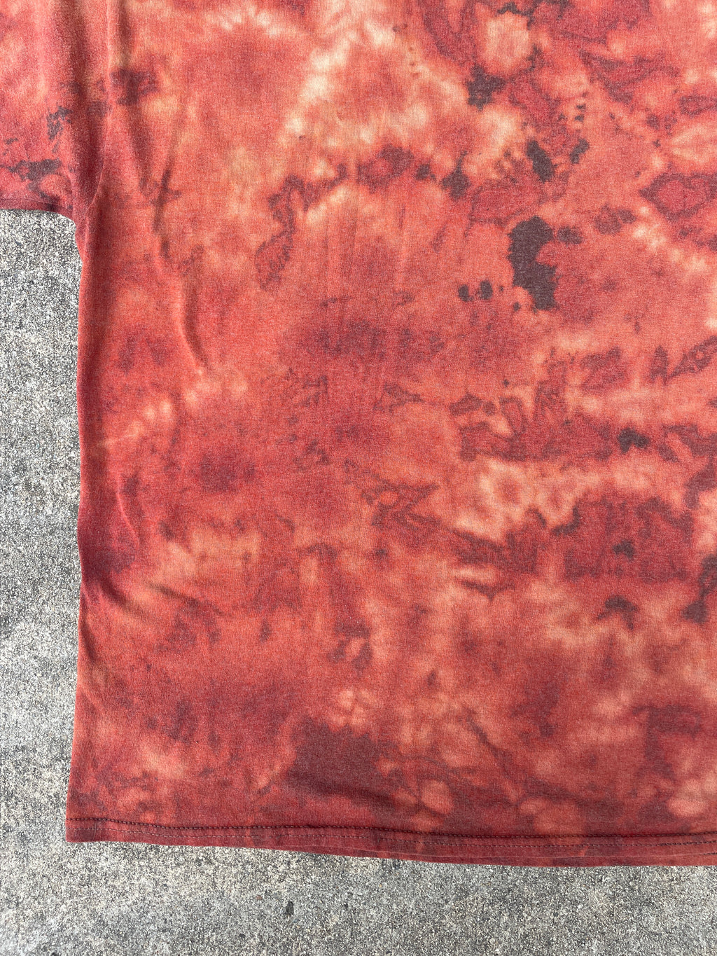 Hand-Printed Skeleton Heart Hands Brown and Orange Reverse Tie Dye Short Sleeve T-Shirt | Men's Size XL