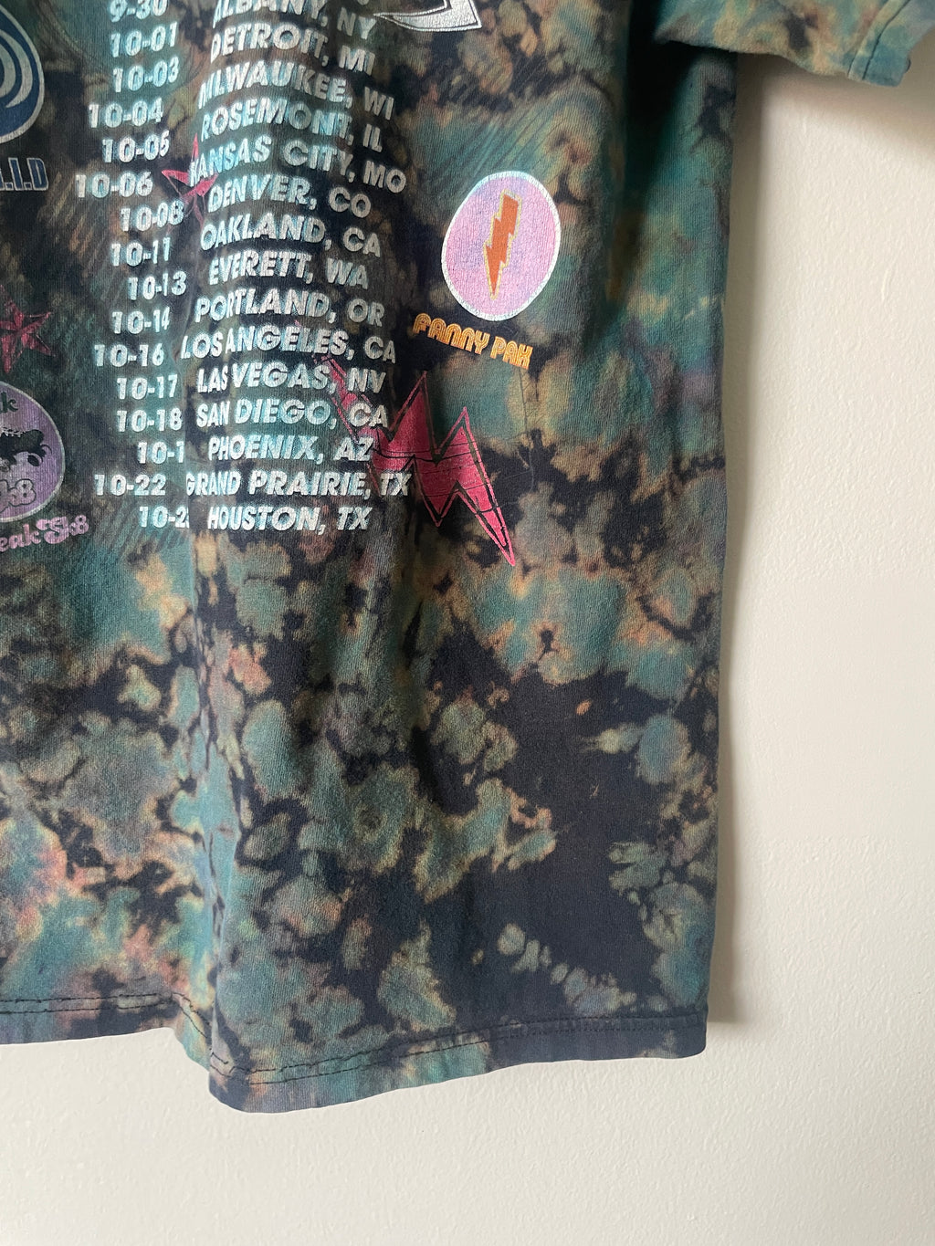 Small Men's Randy Jackson's America's Best Dance Crew Live Handmade Tie Dye Short Sleeve T-Shirt | One-Of-a-Kind Upcycled Pink and Blue Crumpled Top