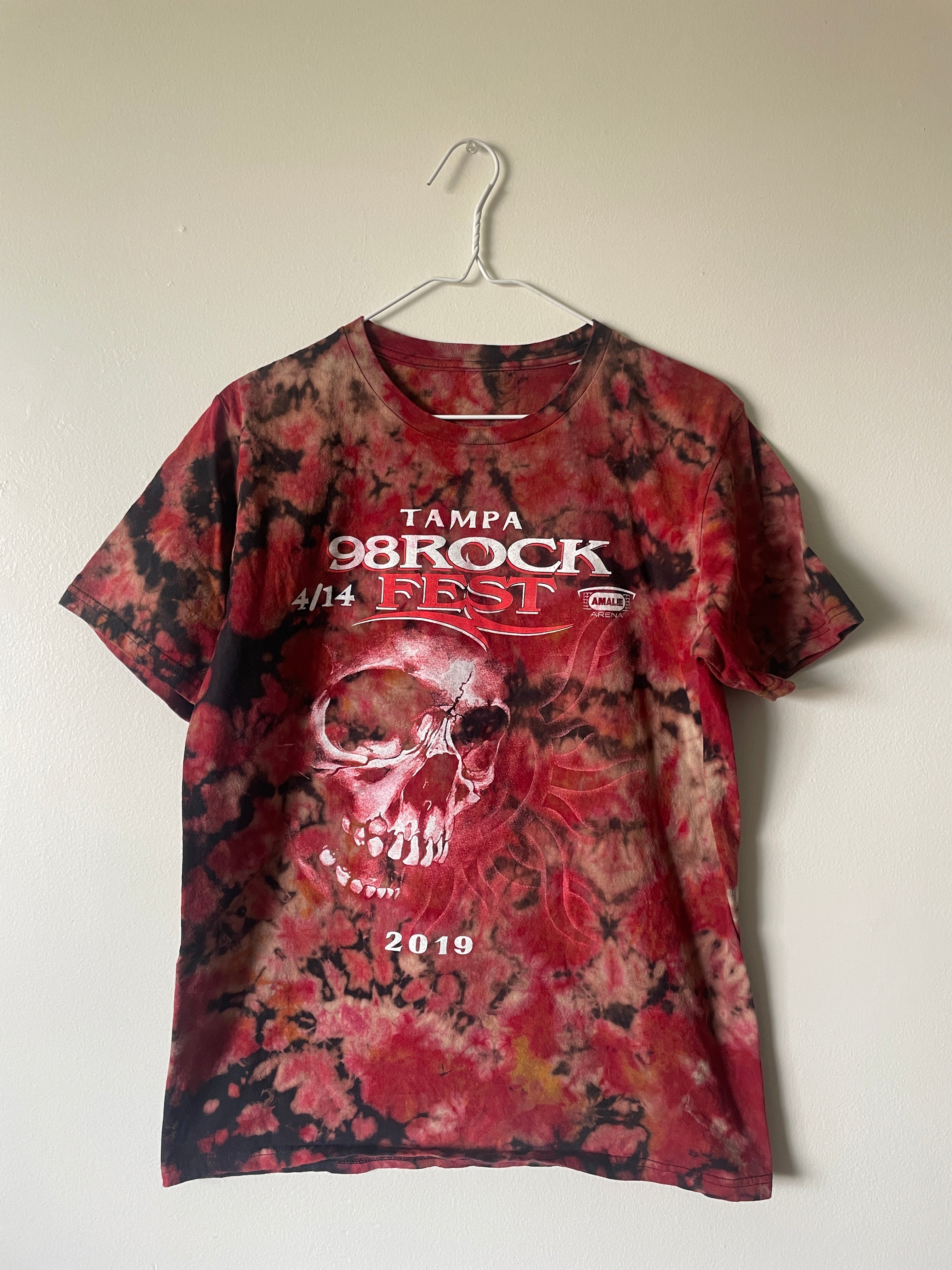 Medium Men's Tampa Rock Fest 2019 Handmade Tie Dye Short Sleeve T-Shirt | One-Of-a-Kind Upcycled Black and Crumpled Top