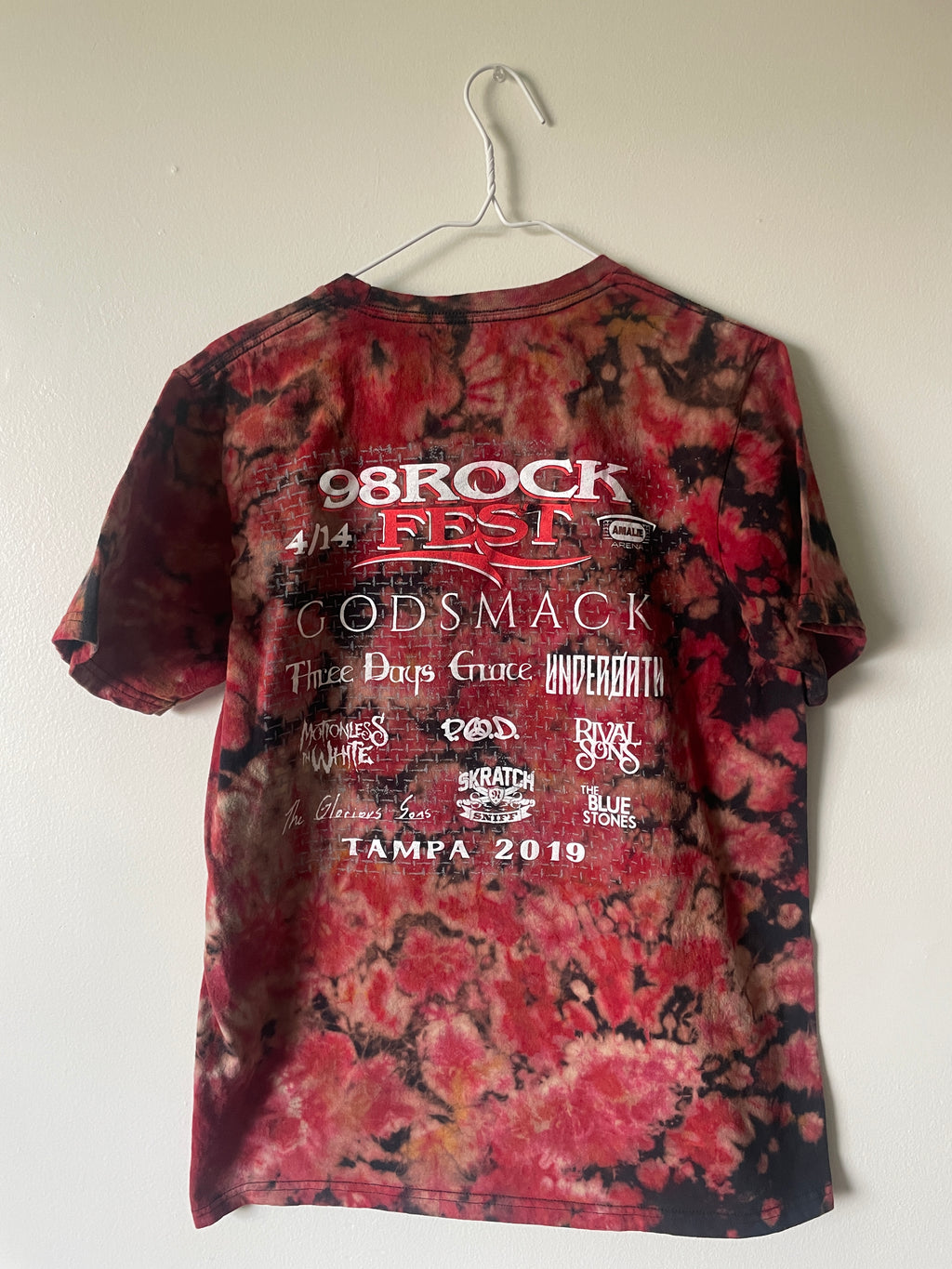 Medium Men's Tampa Rock Fest 2019 Handmade Tie Dye Short Sleeve T-Shirt | One-Of-a-Kind Upcycled Black and Crumpled Top