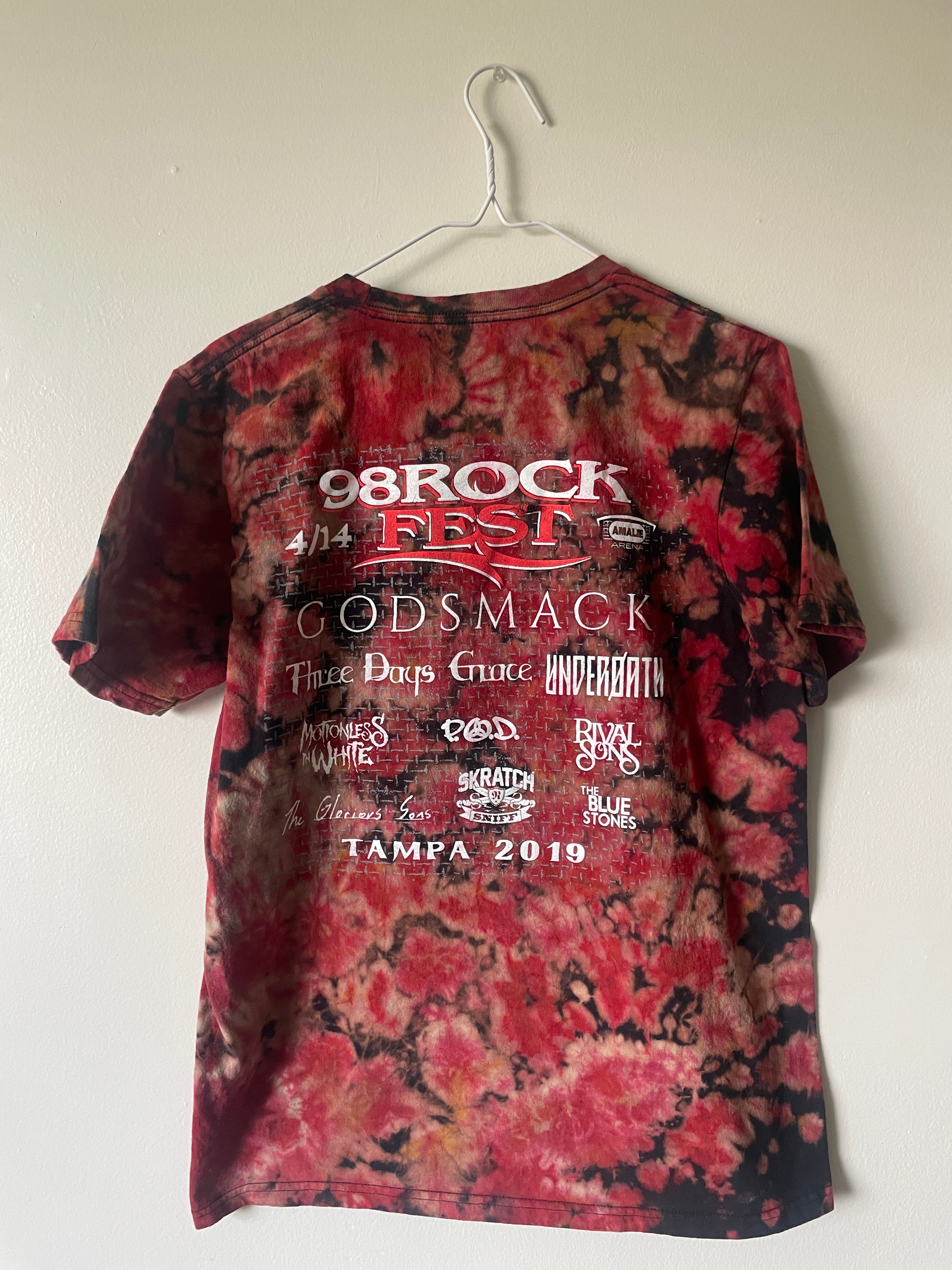 Medium Men's Tampa Rock Fest 2019 Handmade Tie Dye Short Sleeve T-Shirt | One-Of-a-Kind Upcycled Black and Crumpled Top