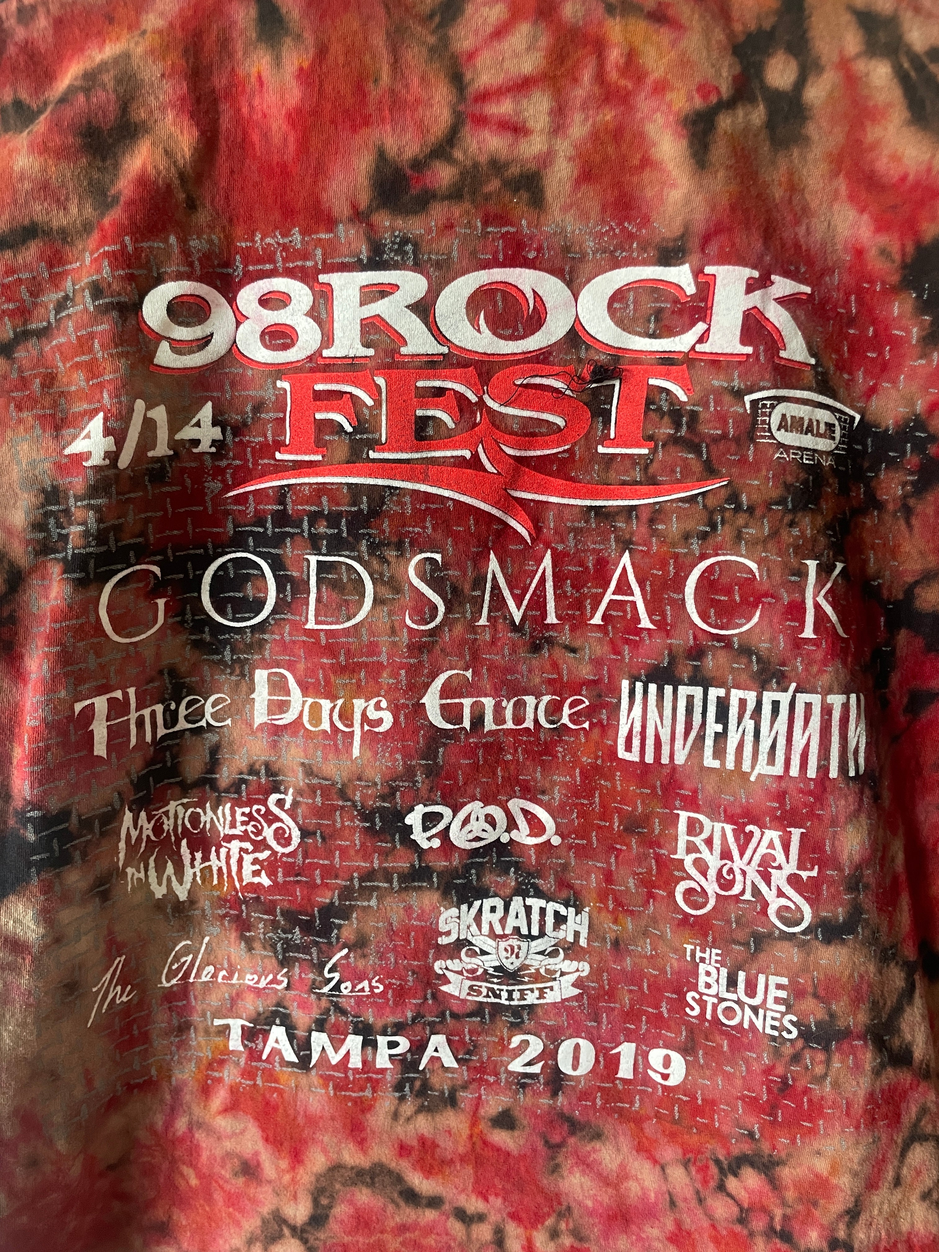 Medium Men's Tampa Rock Fest 2019 Handmade Tie Dye Short Sleeve T-Shirt | One-Of-a-Kind Upcycled Black and Crumpled Top