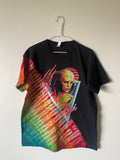 The Cheetah Handmade Tie Dye Short Sleeve T-Shirt | One-Of-a-Kind Upcycled Black and Rainbow Pleated Top | Men's Large