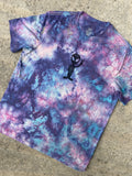 Hand-Printed Alien Blue and Purple Galaxy Dye Short Sleeve T-Shirt | Men's Size XL